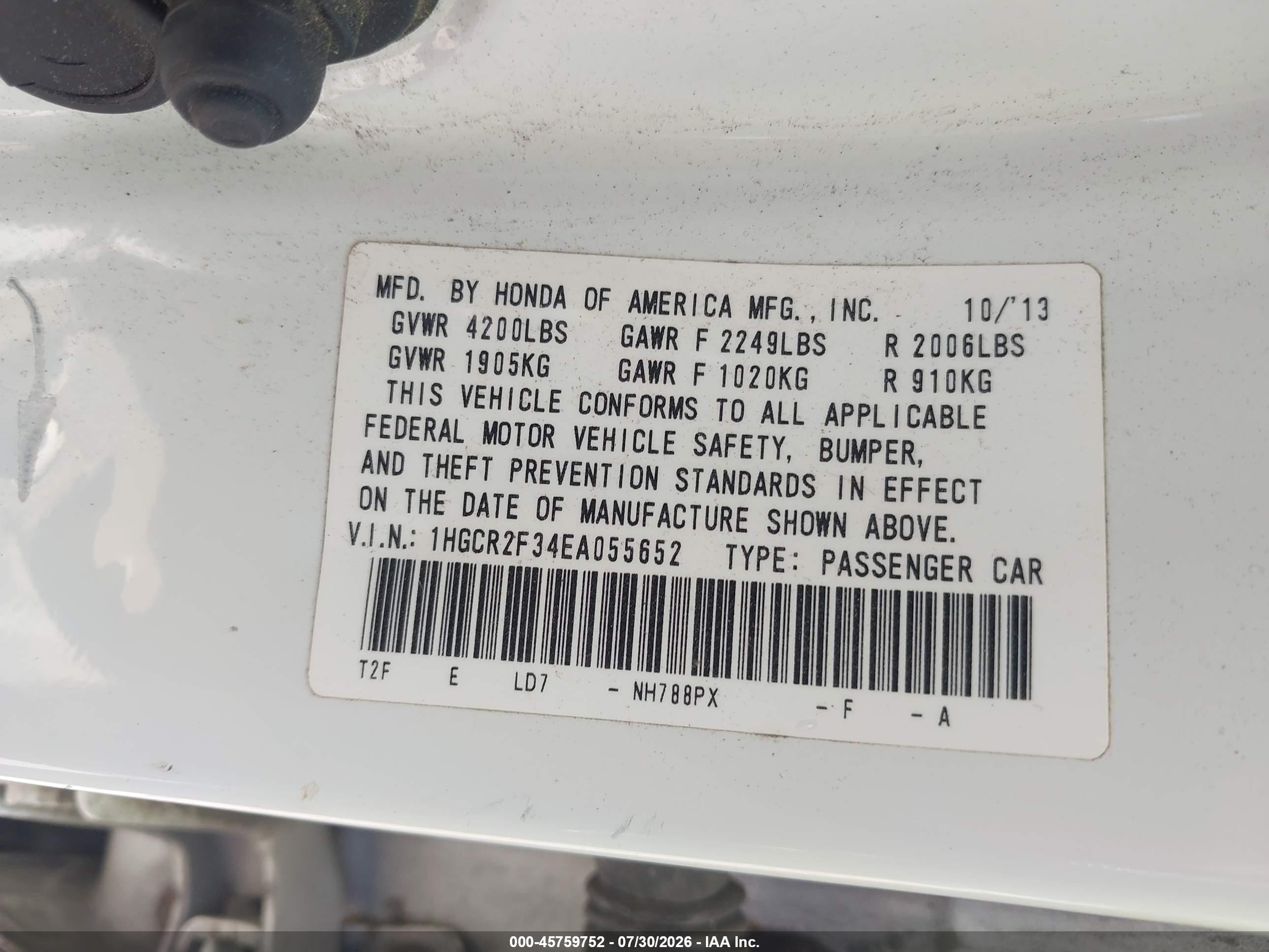 2014 Honda Accord Lx Белый vin: 1HGCR2F34EA055652