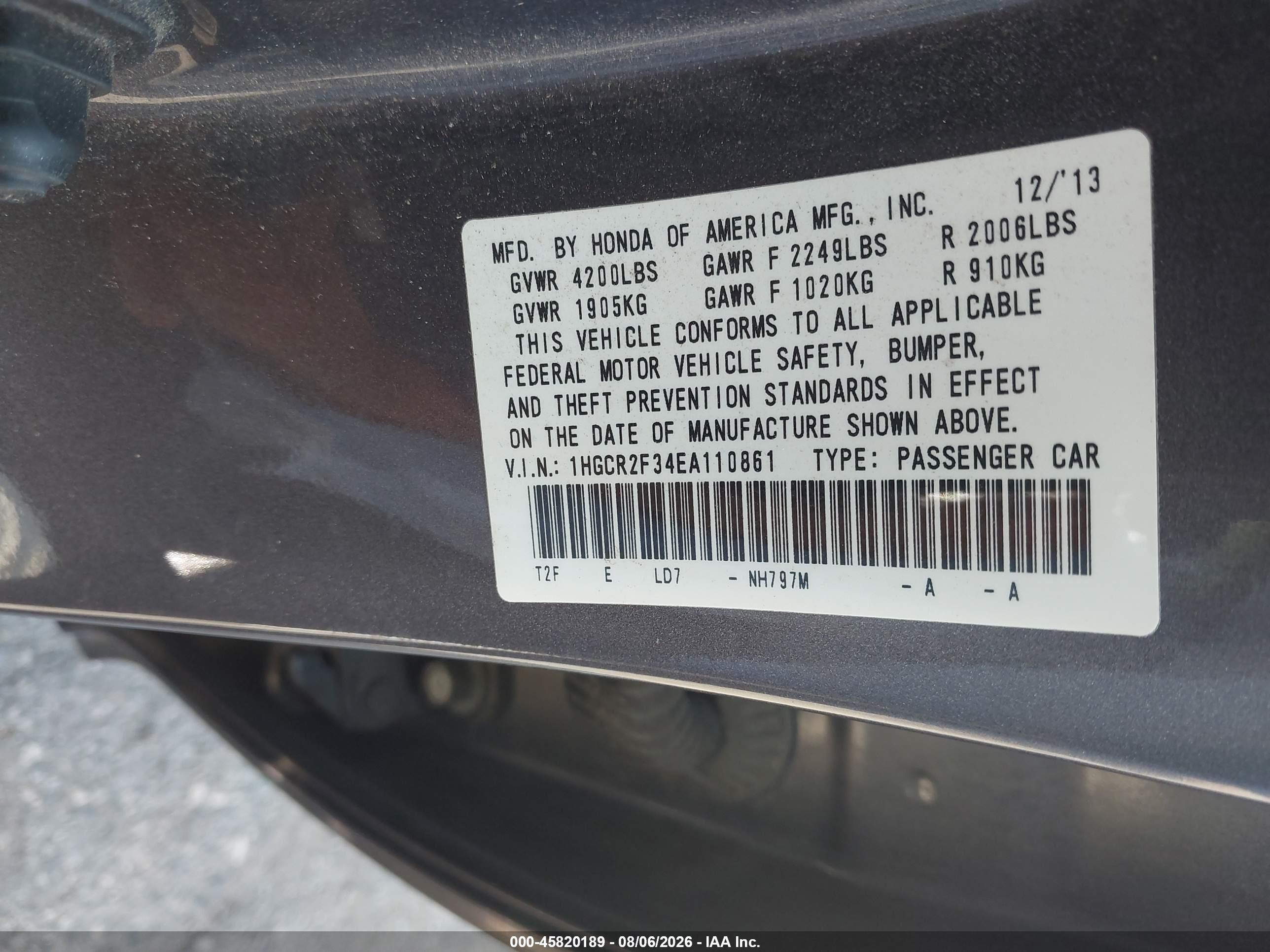 2014 Honda Accord Lx Gray vin: 1HGCR2F34EA110861