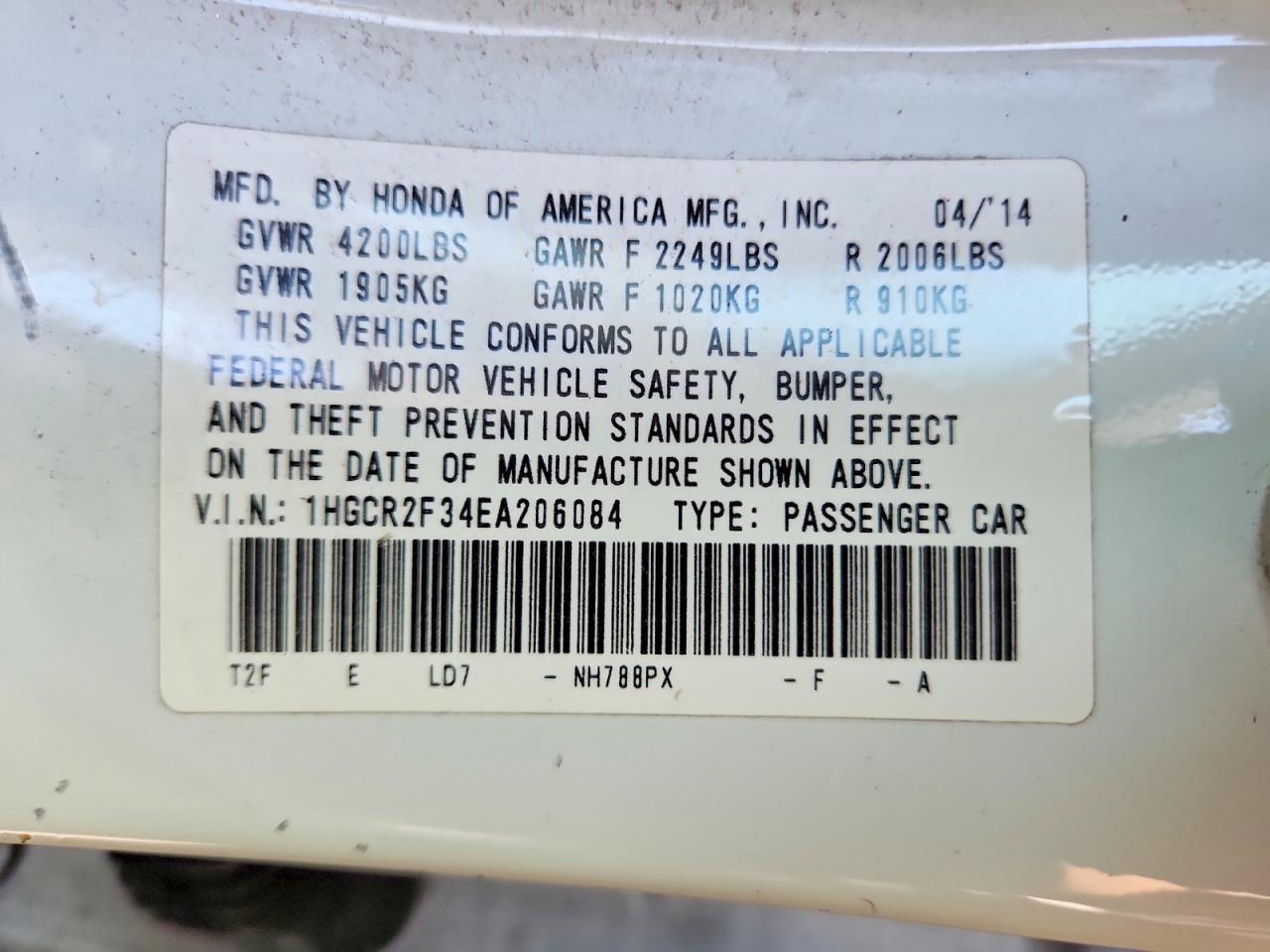 2014 Honda Accord Lx White vin: 1HGCR2F34EA206084