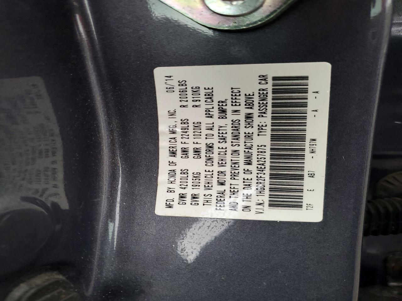 2014 Honda Accord Lx Gray vin: 1HGCR2F34EA257875