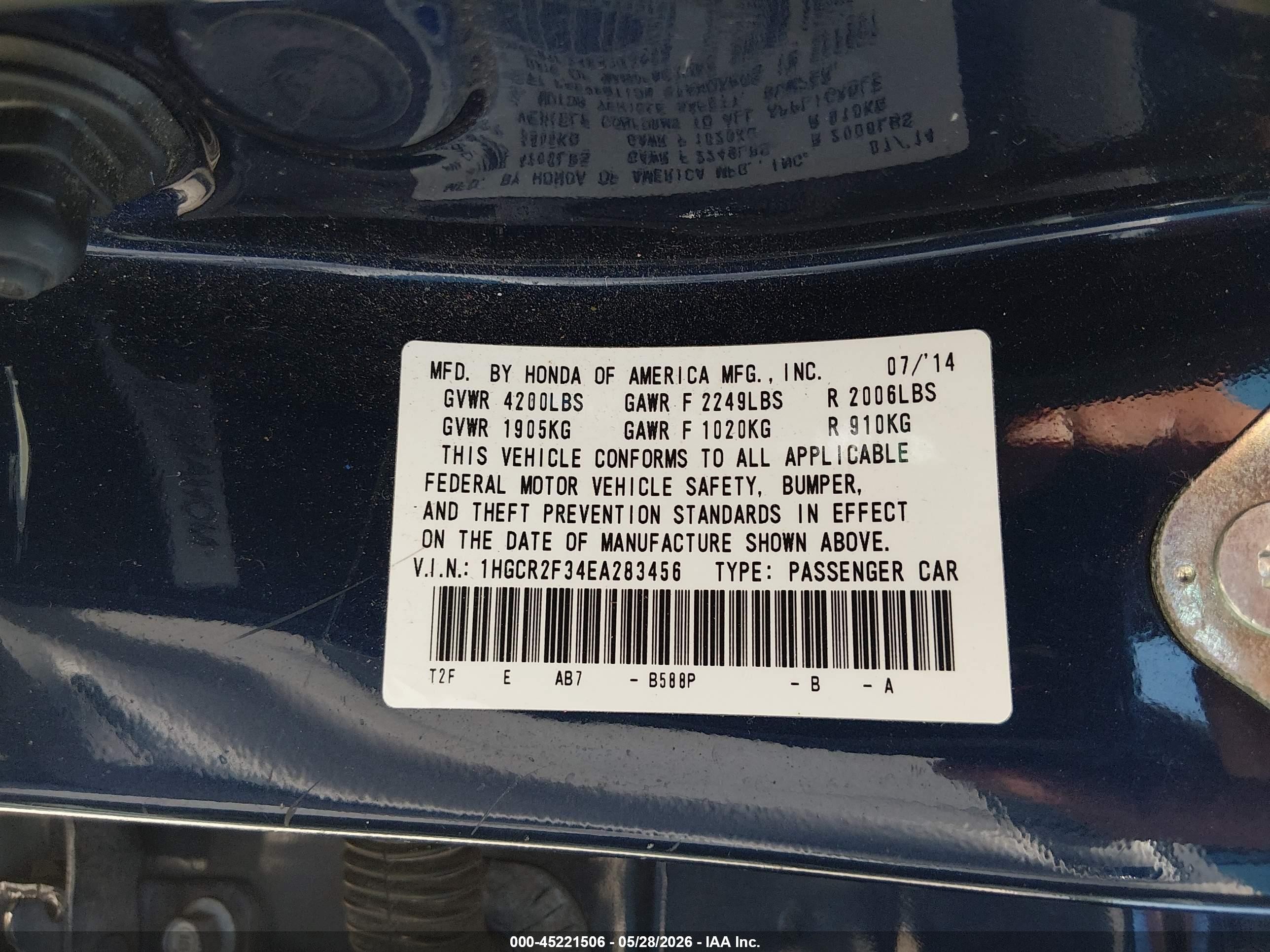2014 Honda Accord Lx Blue vin: 1HGCR2F34EA283456