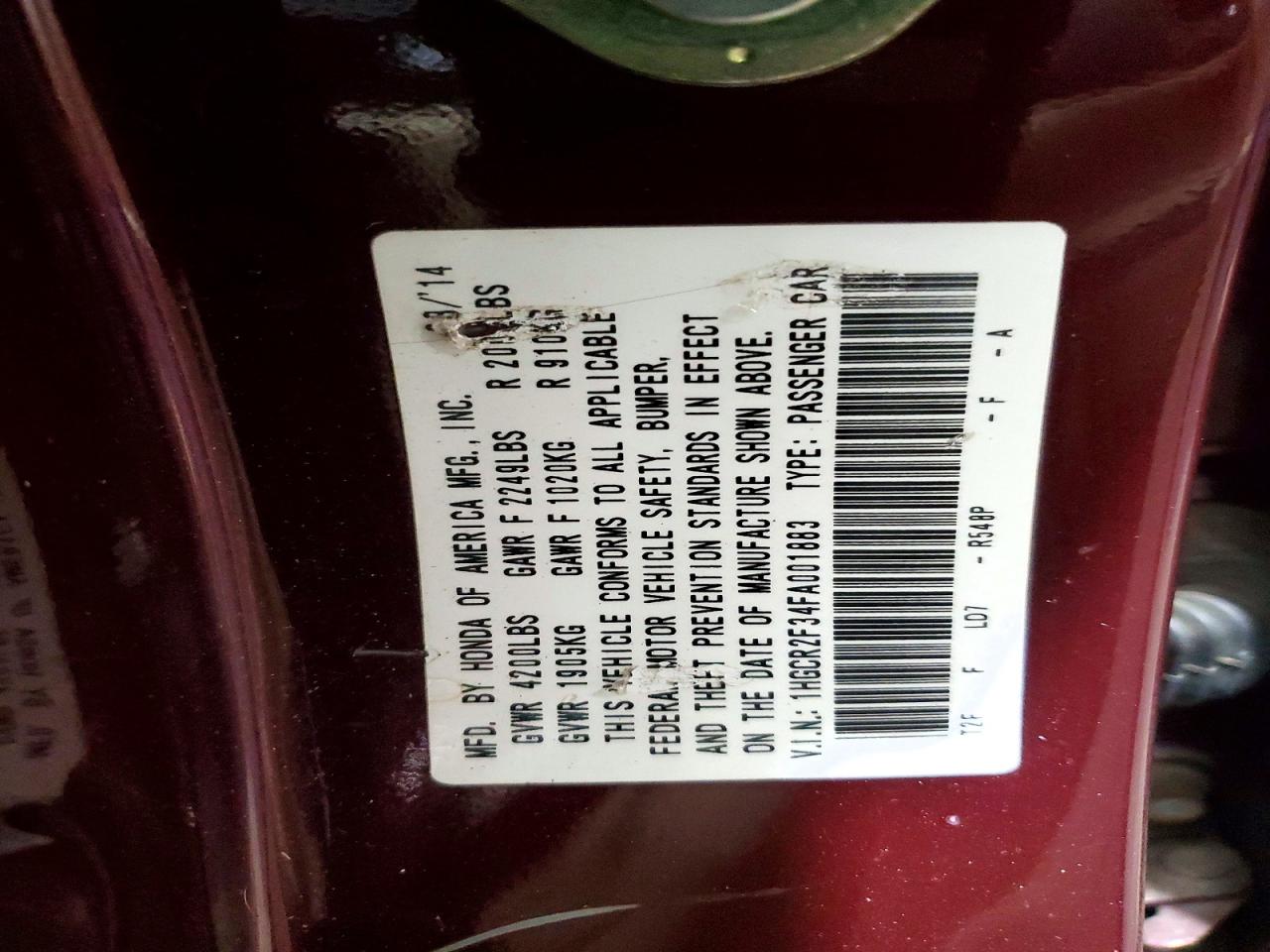 2015 Honda Accord Lx Maroon vin: 1HGCR2F34FA001883
