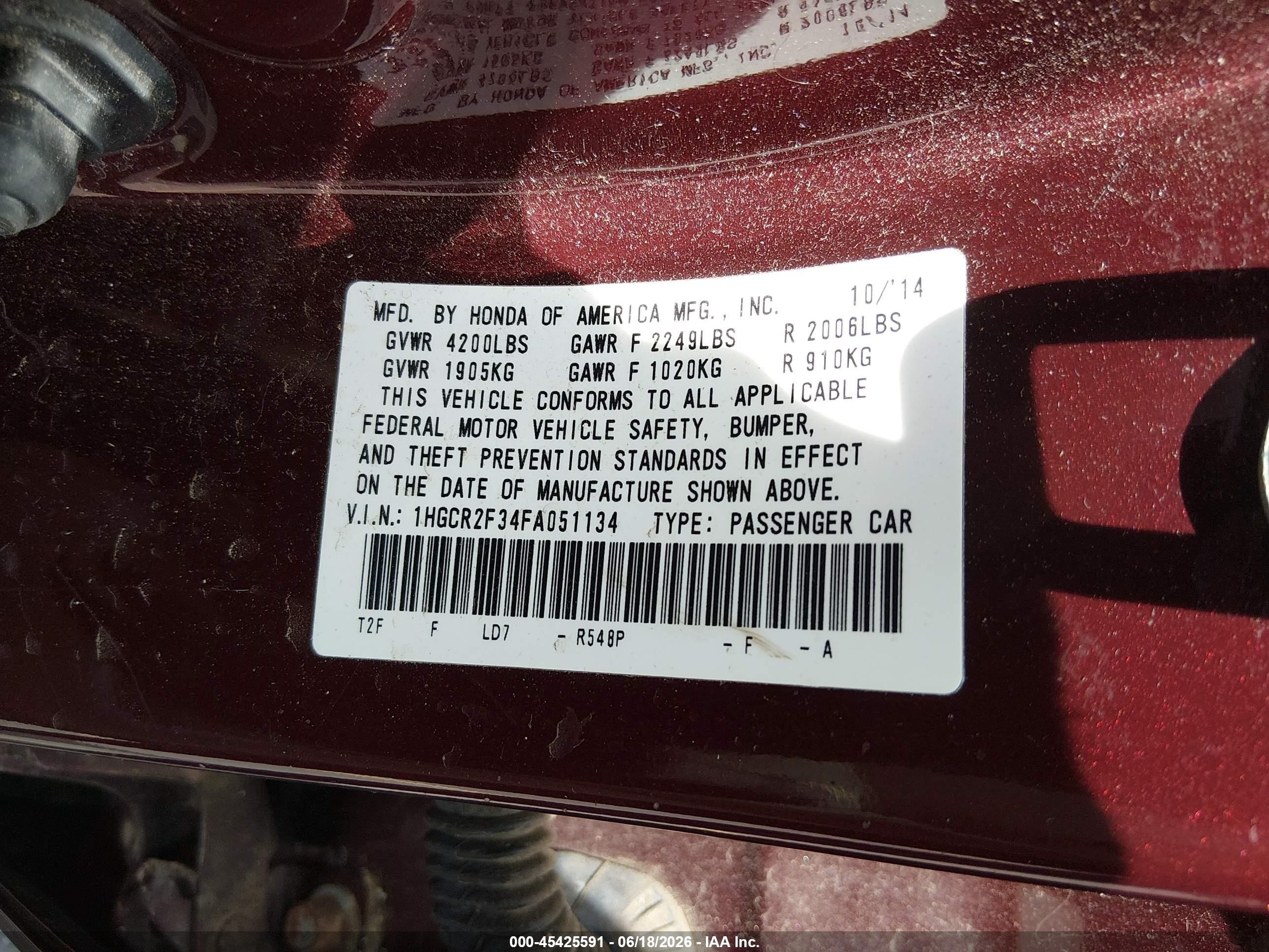 2015 Honda Accord Lx Maroon vin: 1HGCR2F34FA051134
