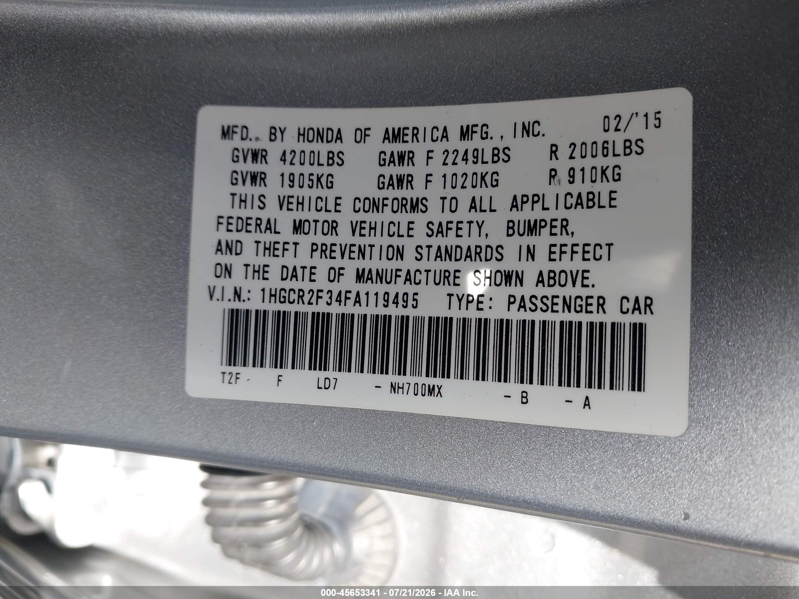 2015 Honda Accord Lx Silver vin: 1HGCR2F34FA119495