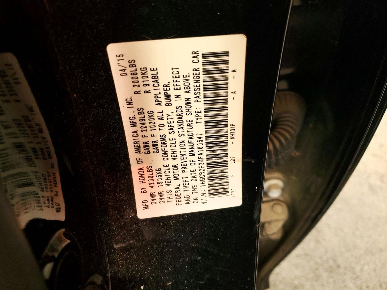 2015 Honda Accord Lx Черный vin: 1HGCR2F34FA160547