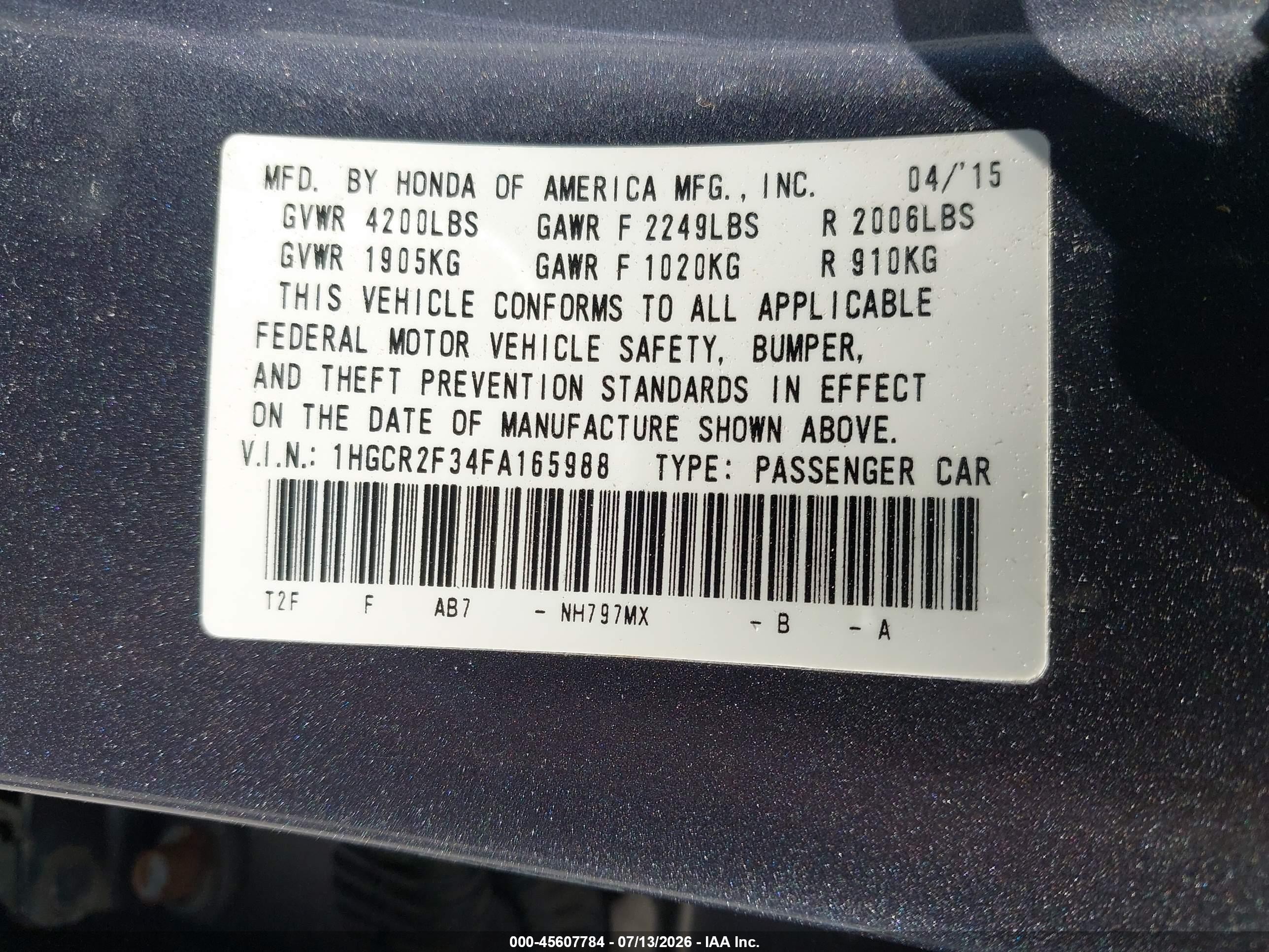 2015 Honda Accord Lx Gray vin: 1HGCR2F34FA165988
