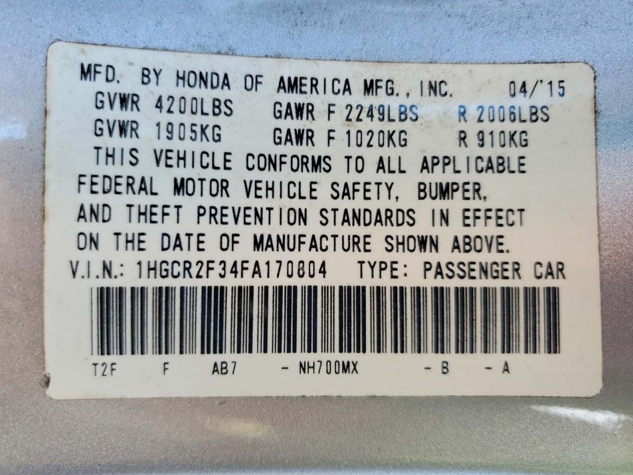 2015 Honda Accord Lx Silver vin: 1HGCR2F34FA170804