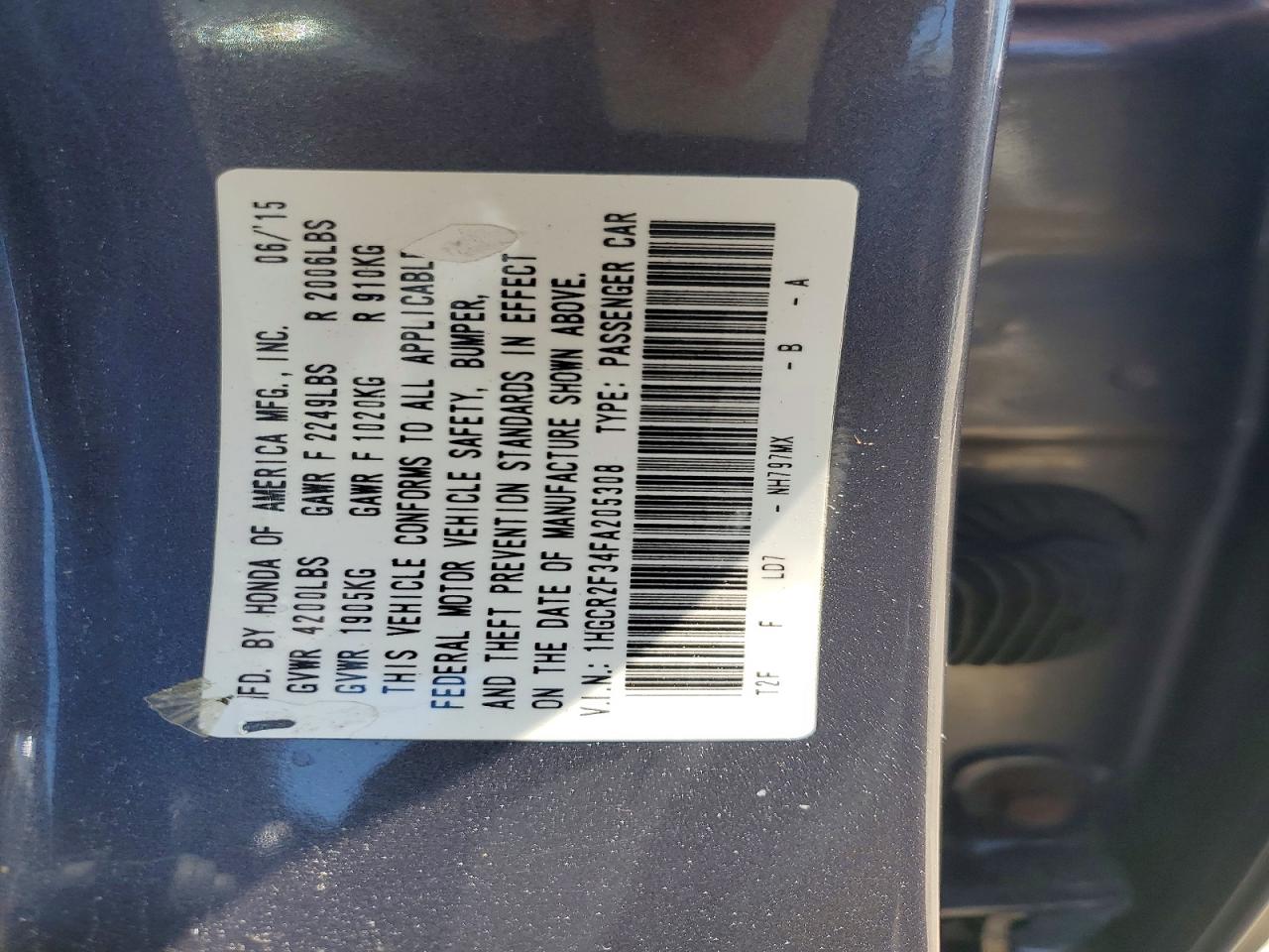 2015 Honda Accord Lx Gray vin: 1HGCR2F34FA205308