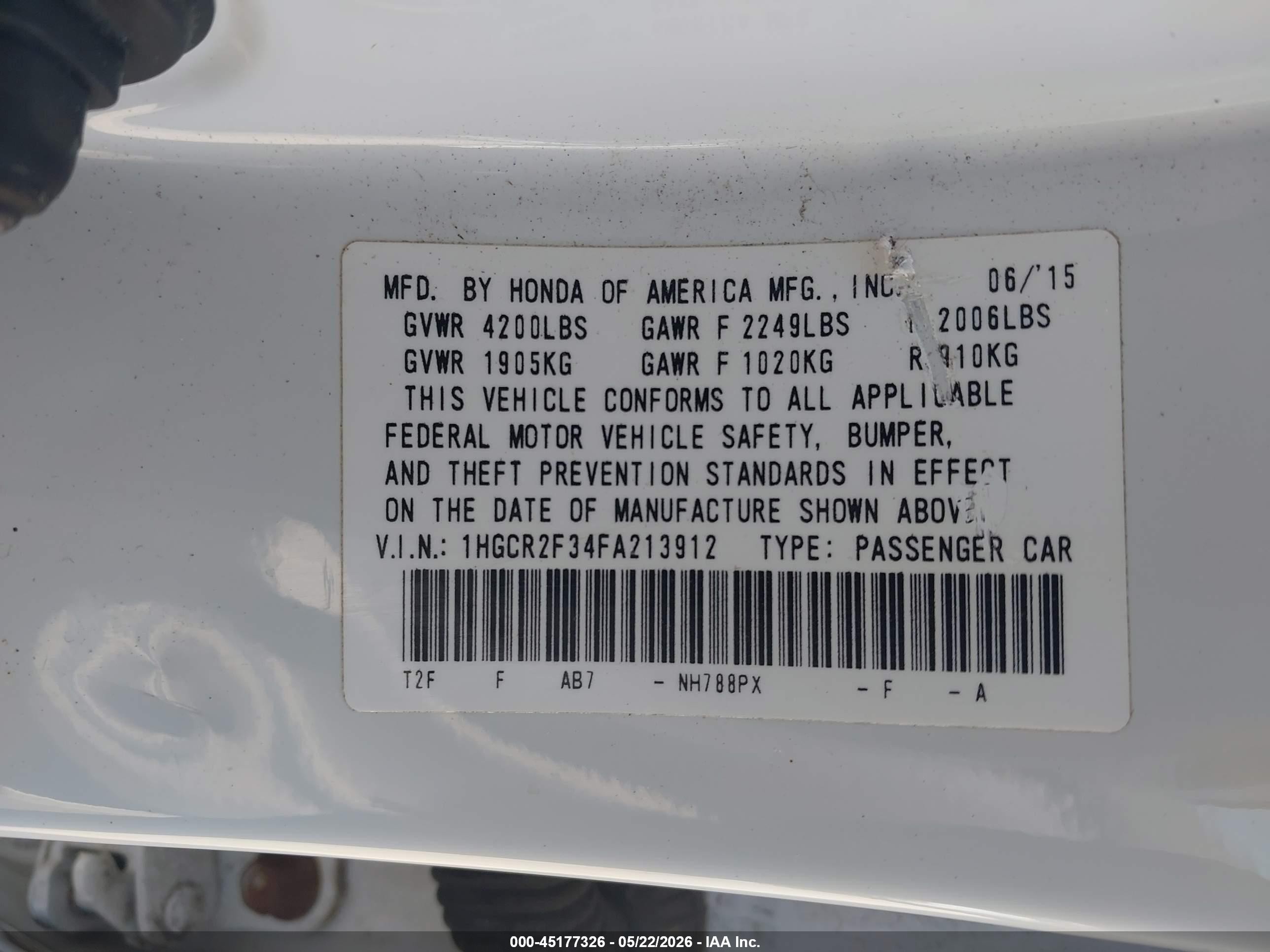 2015 Honda Accord Lx White vin: 1HGCR2F34FA213912