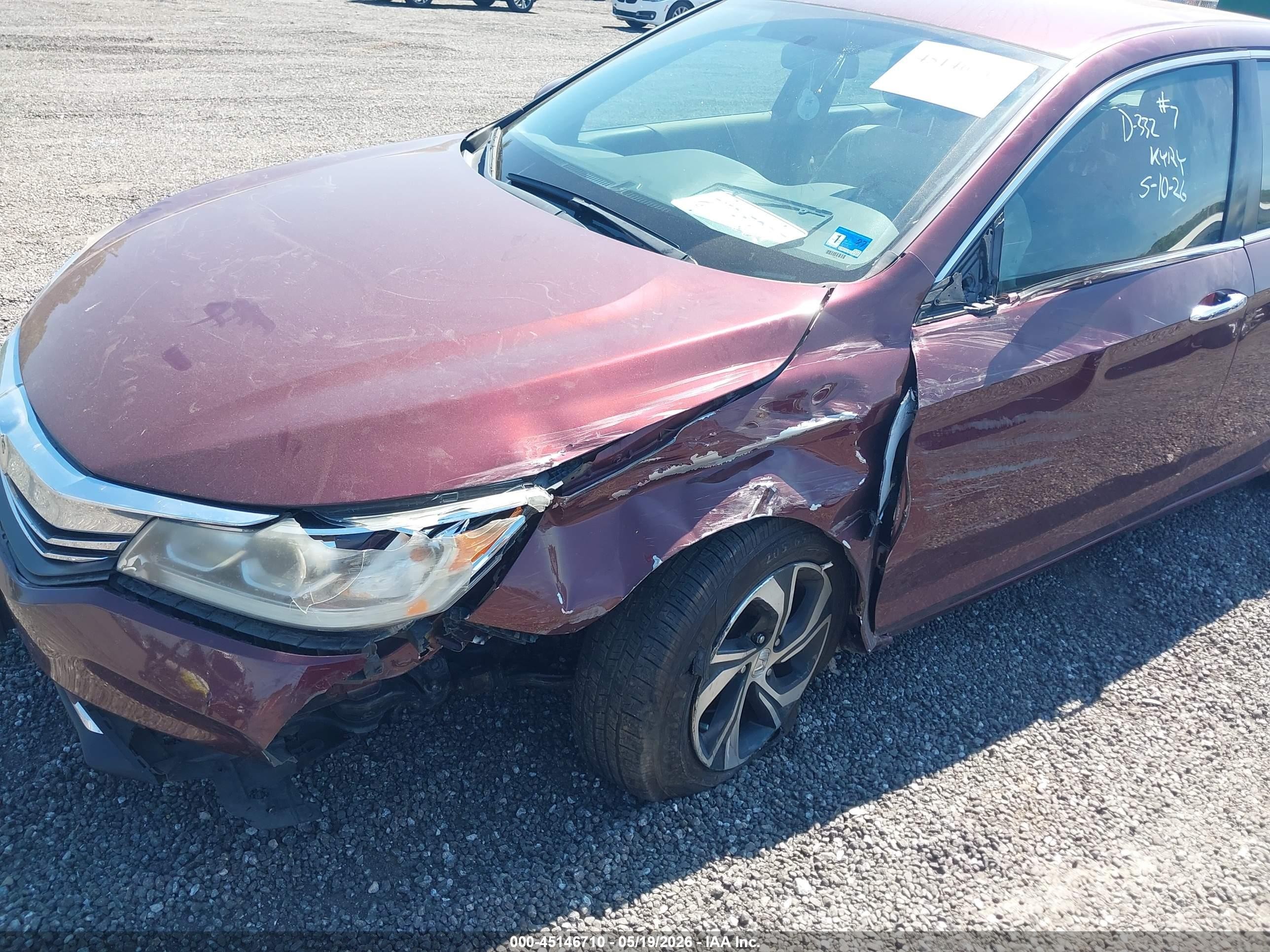2016 Honda Accord Lx Maroon vin: 1HGCR2F34GA168326