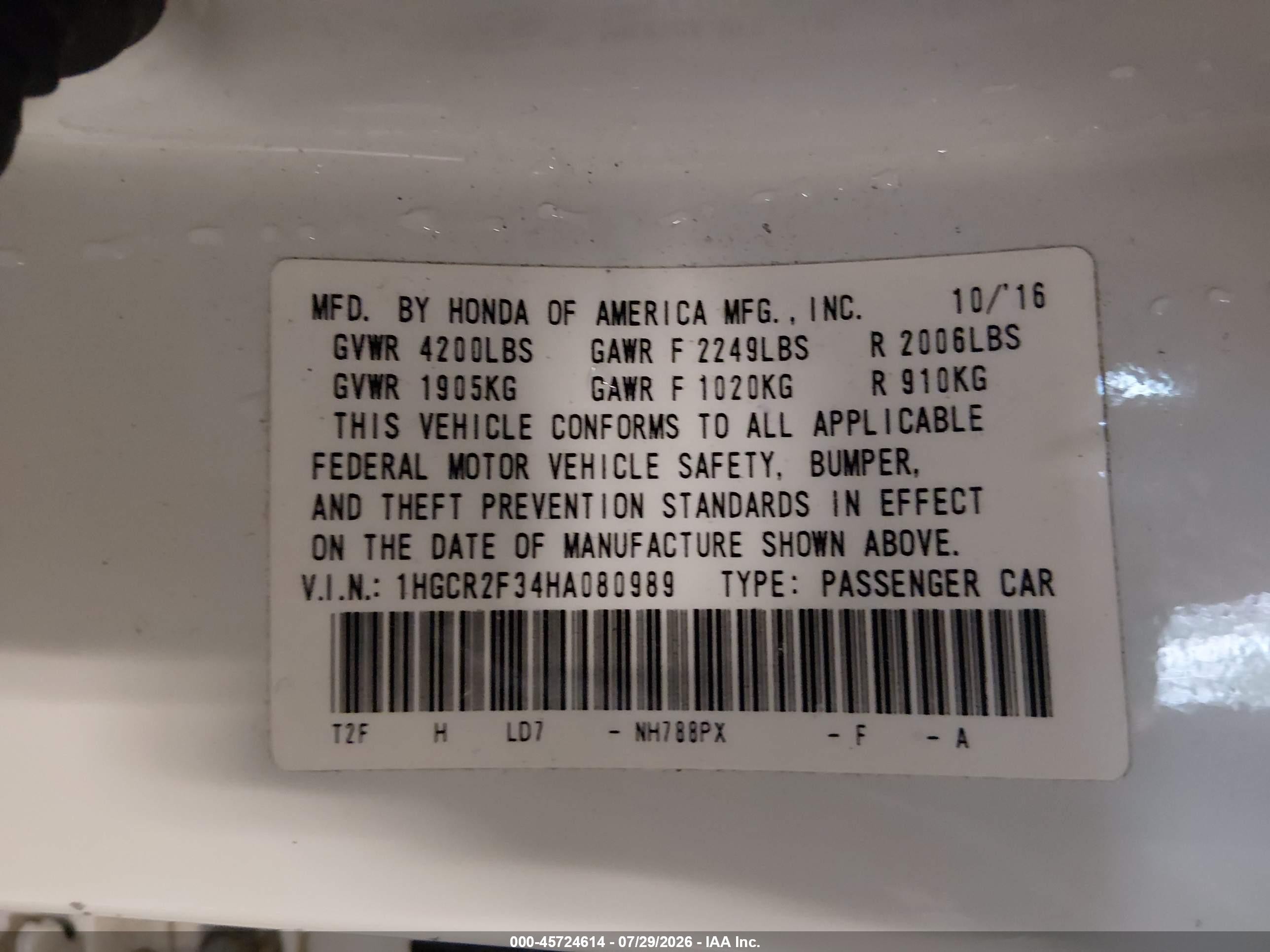2017 Honda Accord Lx Белый vin: 1HGCR2F34HA080989