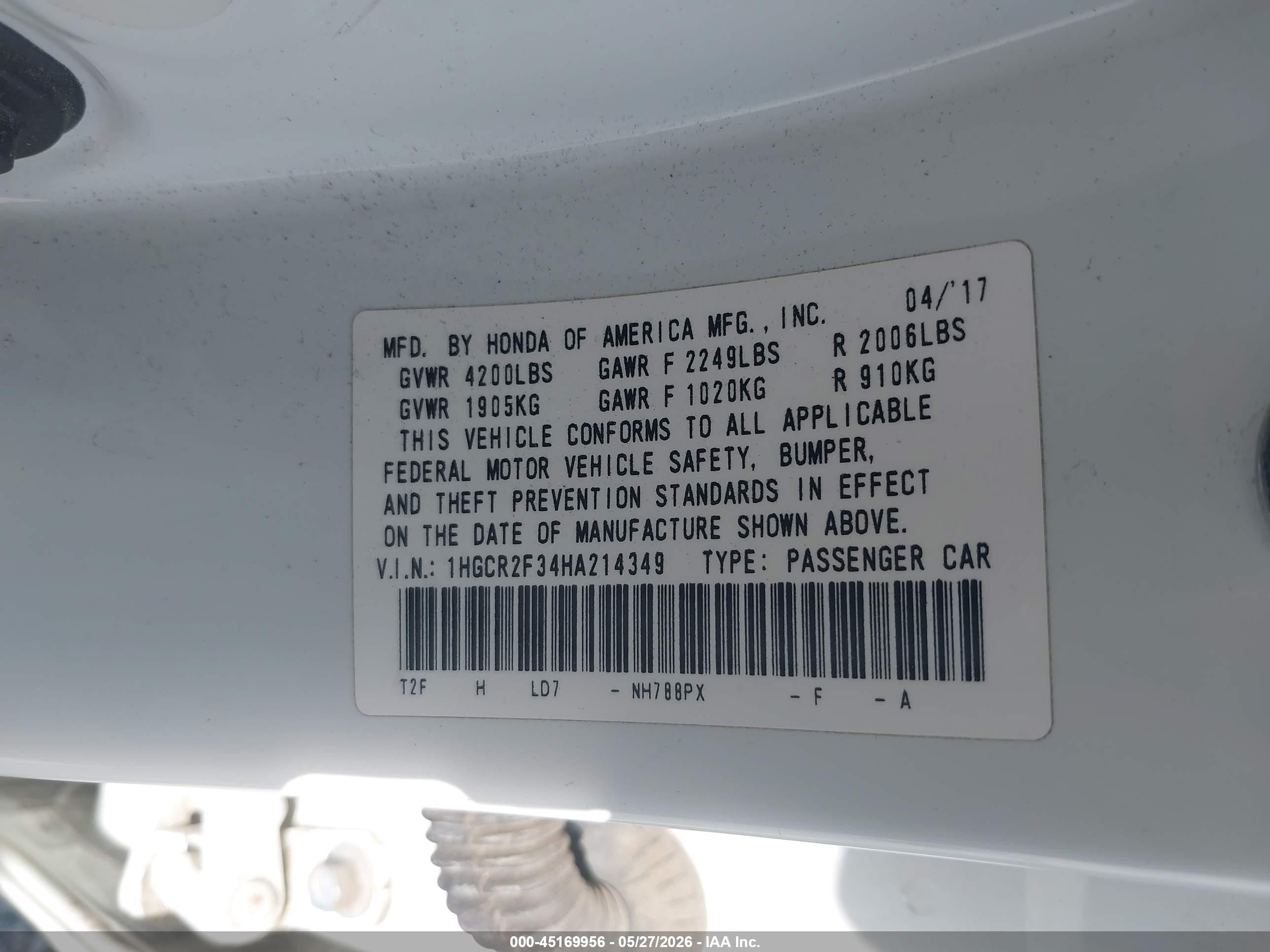 2017 Honda Accord Lx White vin: 1HGCR2F34HA214349