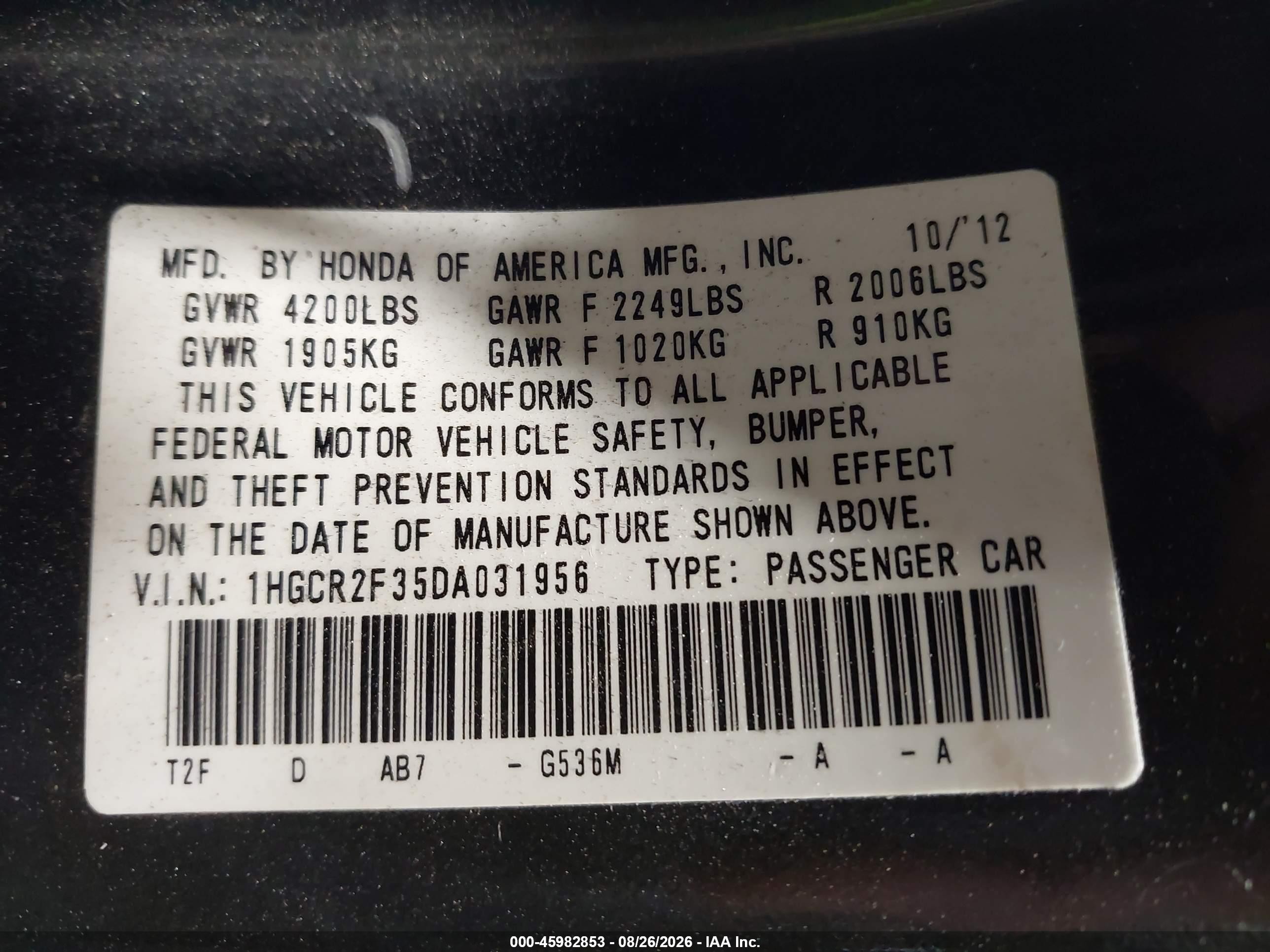 2013 Honda Accord Lx Gray vin: 1HGCR2F35DA031956