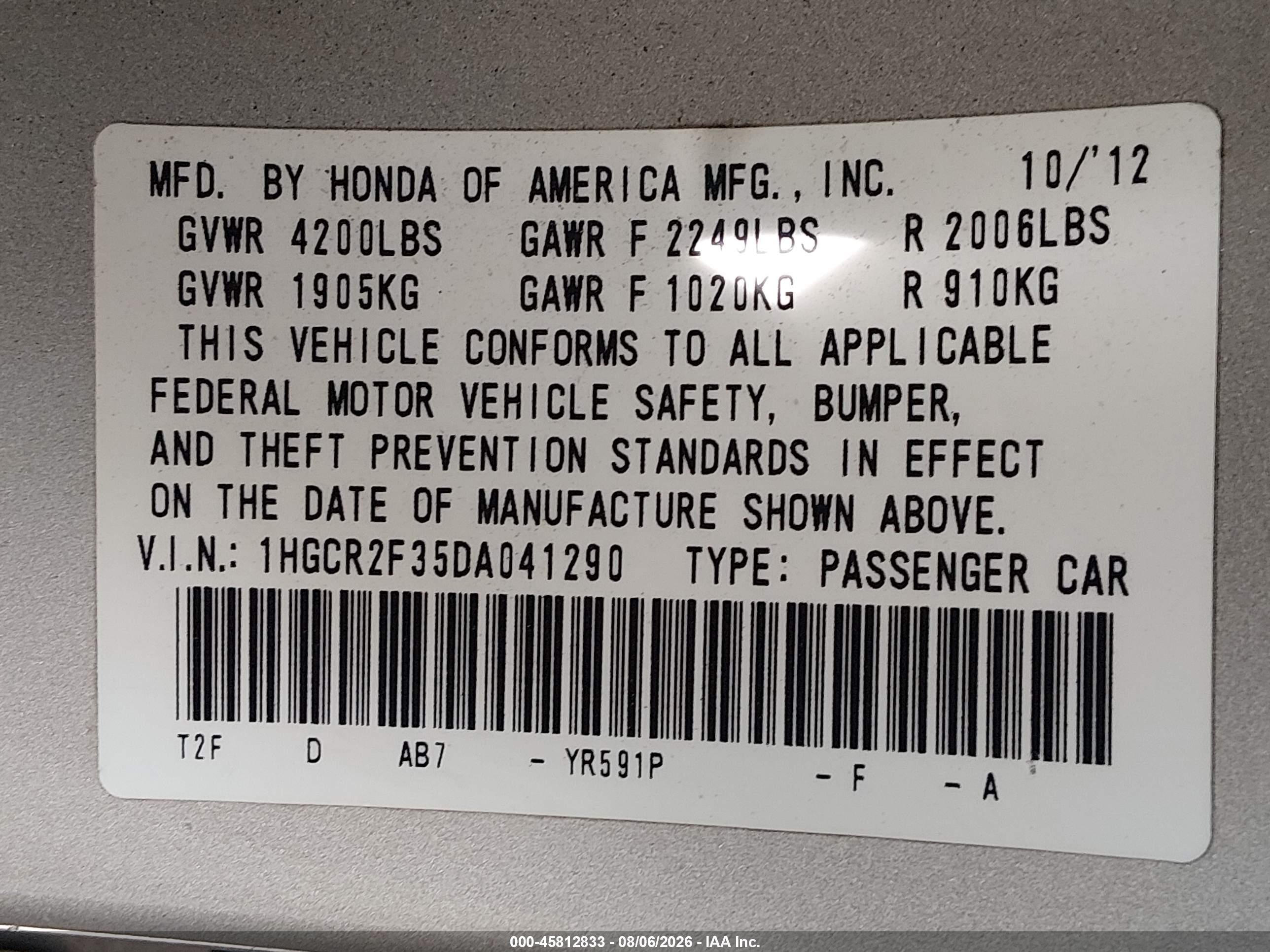 2013 Honda Accord Lx Champagne vin: 1HGCR2F35DA041290