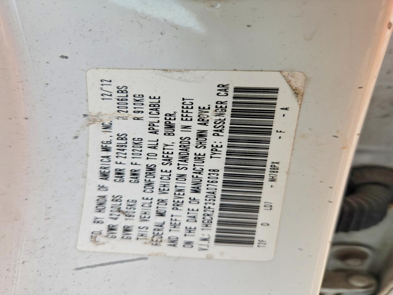 2013 Honda Accord Lx White vin: 1HGCR2F35DA076038
