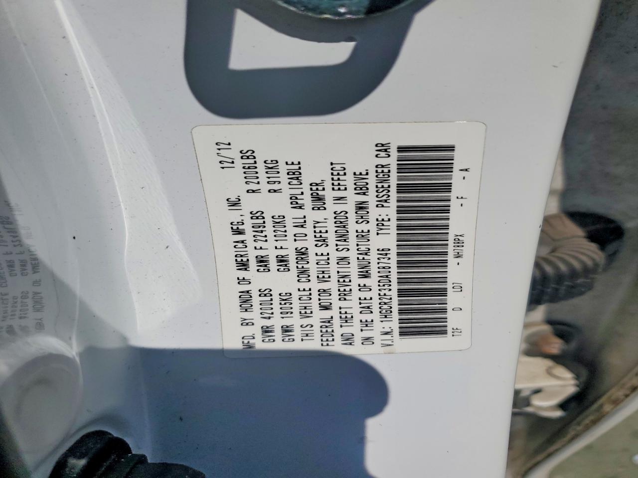 2013 Honda Accord Lx White vin: 1HGCR2F35DA087346