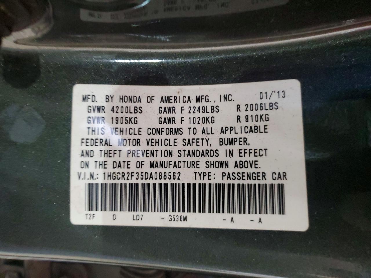 2013 Honda Accord Lx Gray vin: 1HGCR2F35DA088562