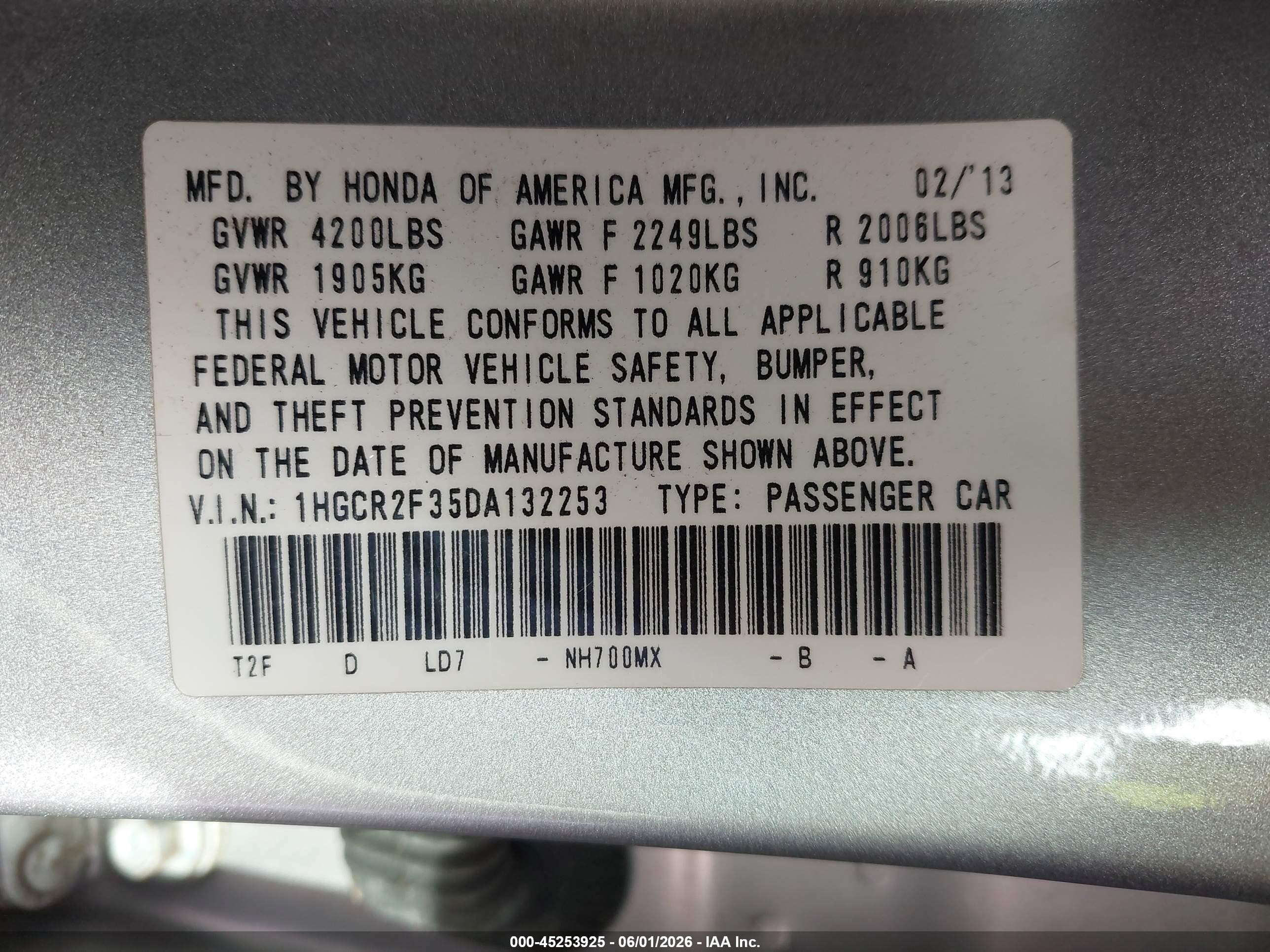 2013 Honda Accord Lx Silver vin: 1HGCR2F35DA132253