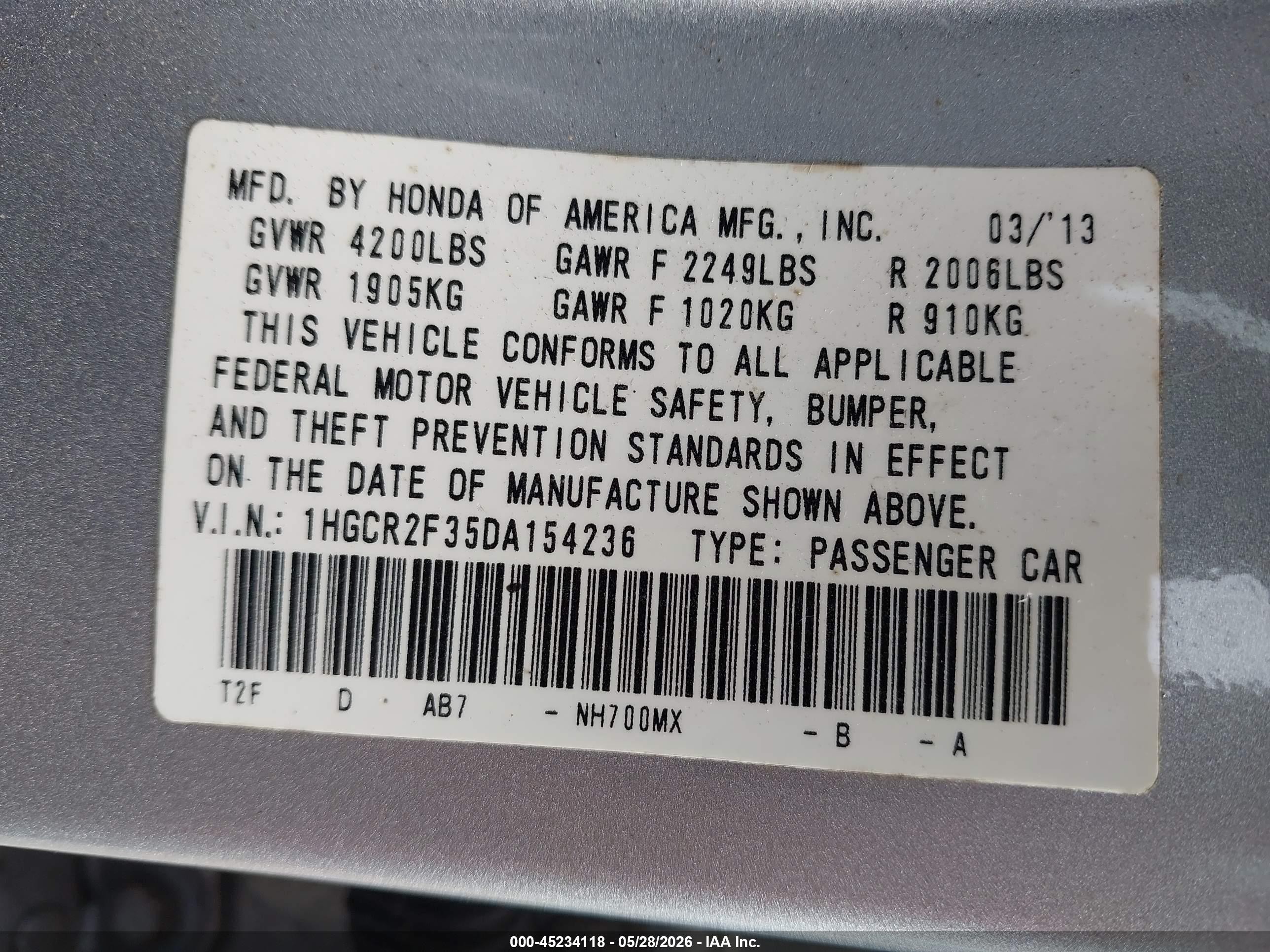 2013 Honda Accord Lx Silver vin: 1HGCR2F35DA154236