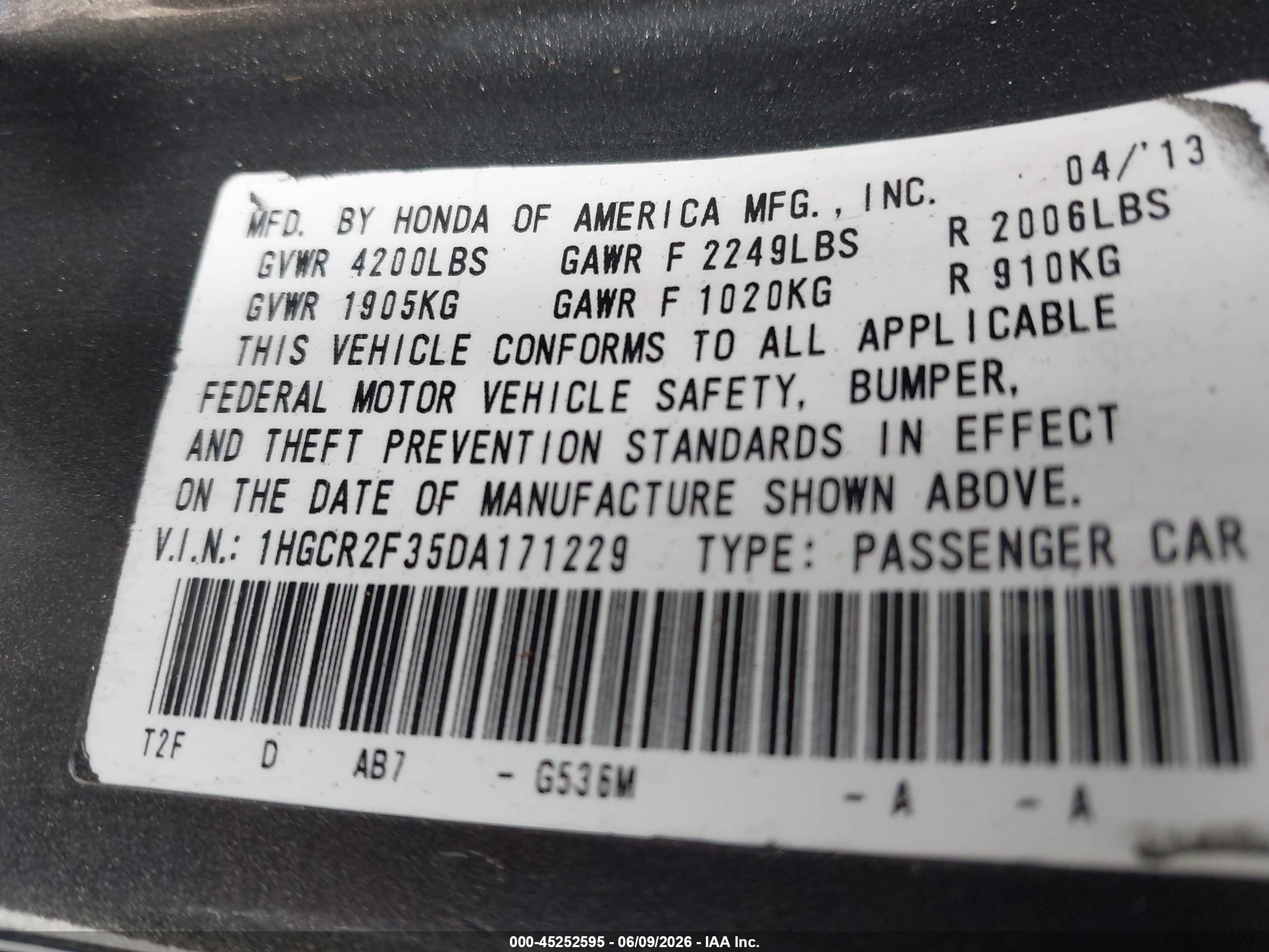 2013 Honda Accord Lx Gray vin: 1HGCR2F35DA171229