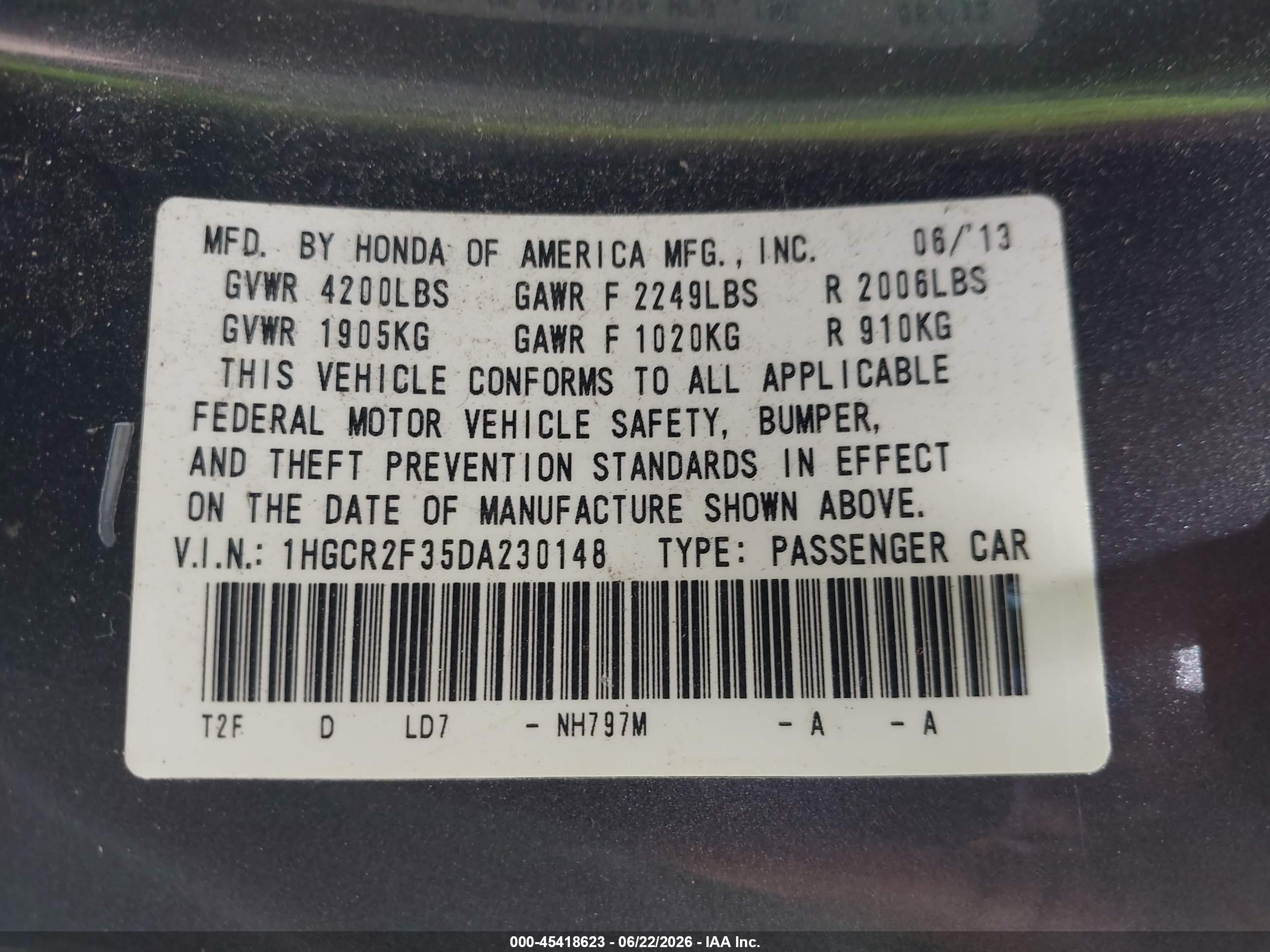 2013 Honda Accord Lx Gray vin: 1HGCR2F35DA230148