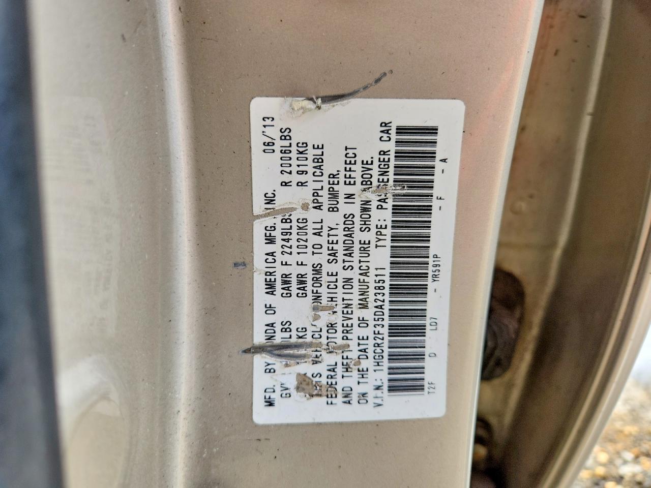 2013 Honda Accord Lx Beige vin: 1HGCR2F35DA238511