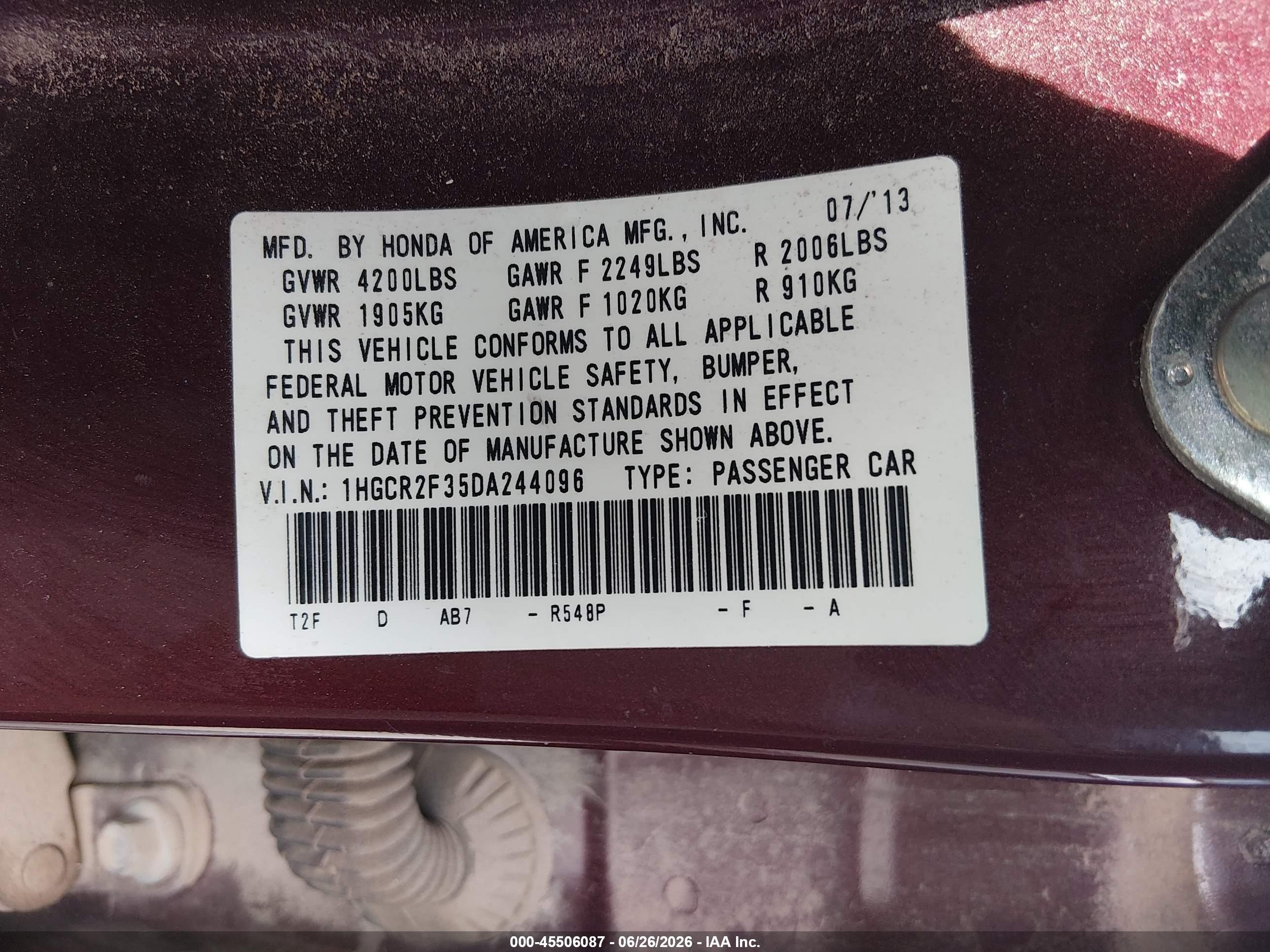 2013 Honda Accord Lx Maroon vin: 1HGCR2F35DA244096