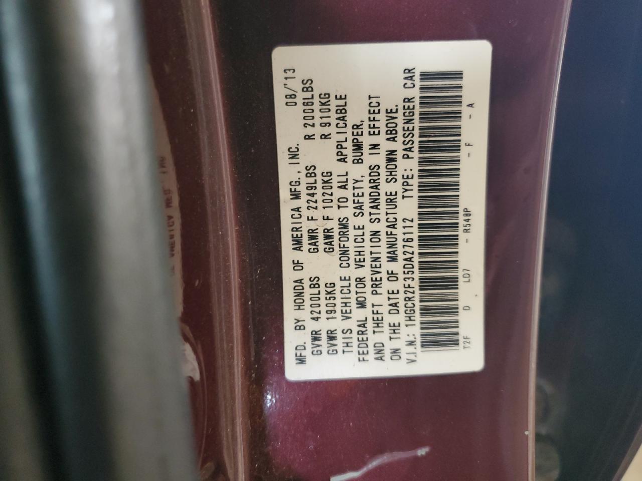 2013 Honda Accord Lx Burgundy vin: 1HGCR2F35DA276112