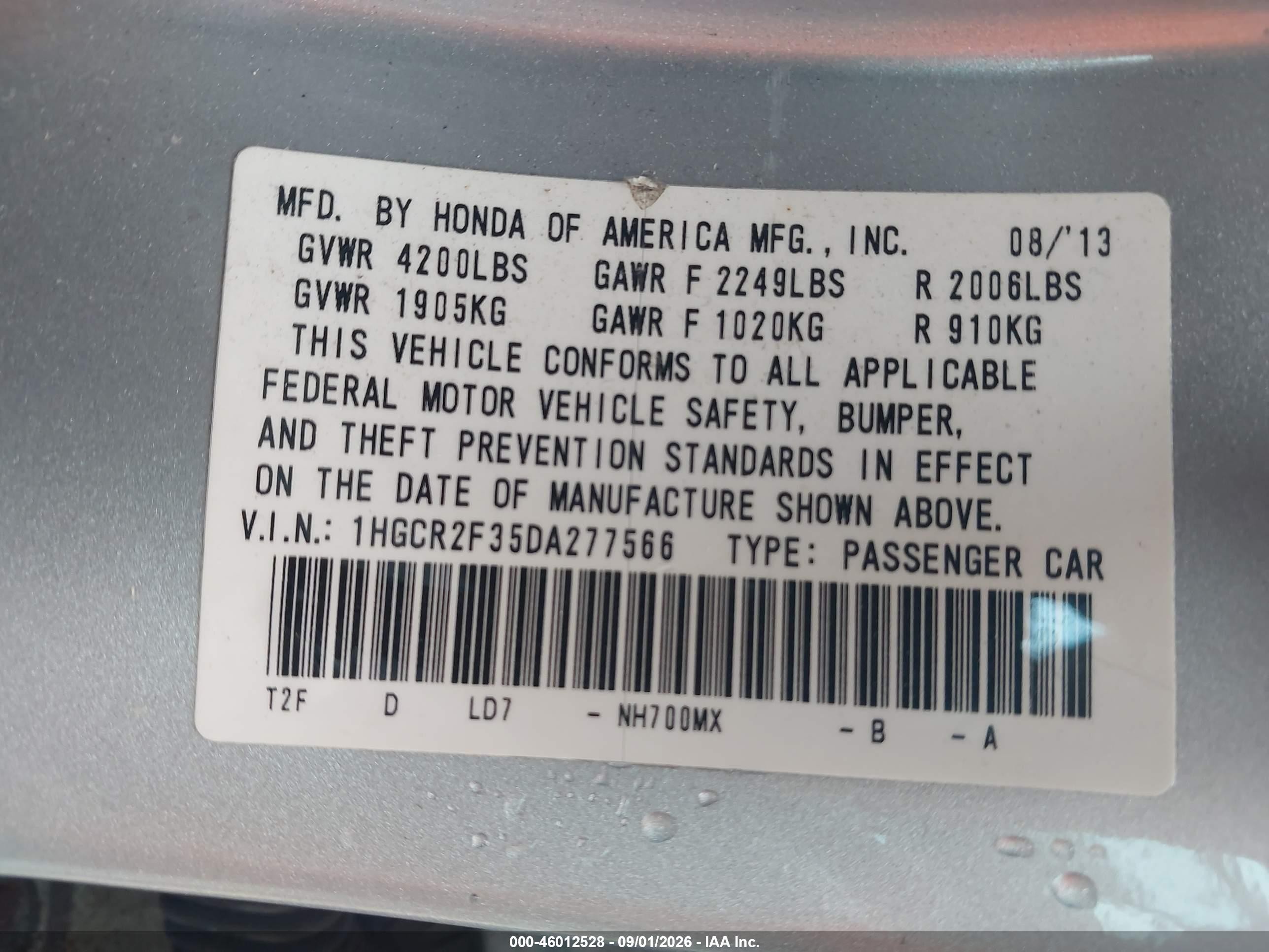 2013 Honda Accord Lx Silver vin: 1HGCR2F35DA277566