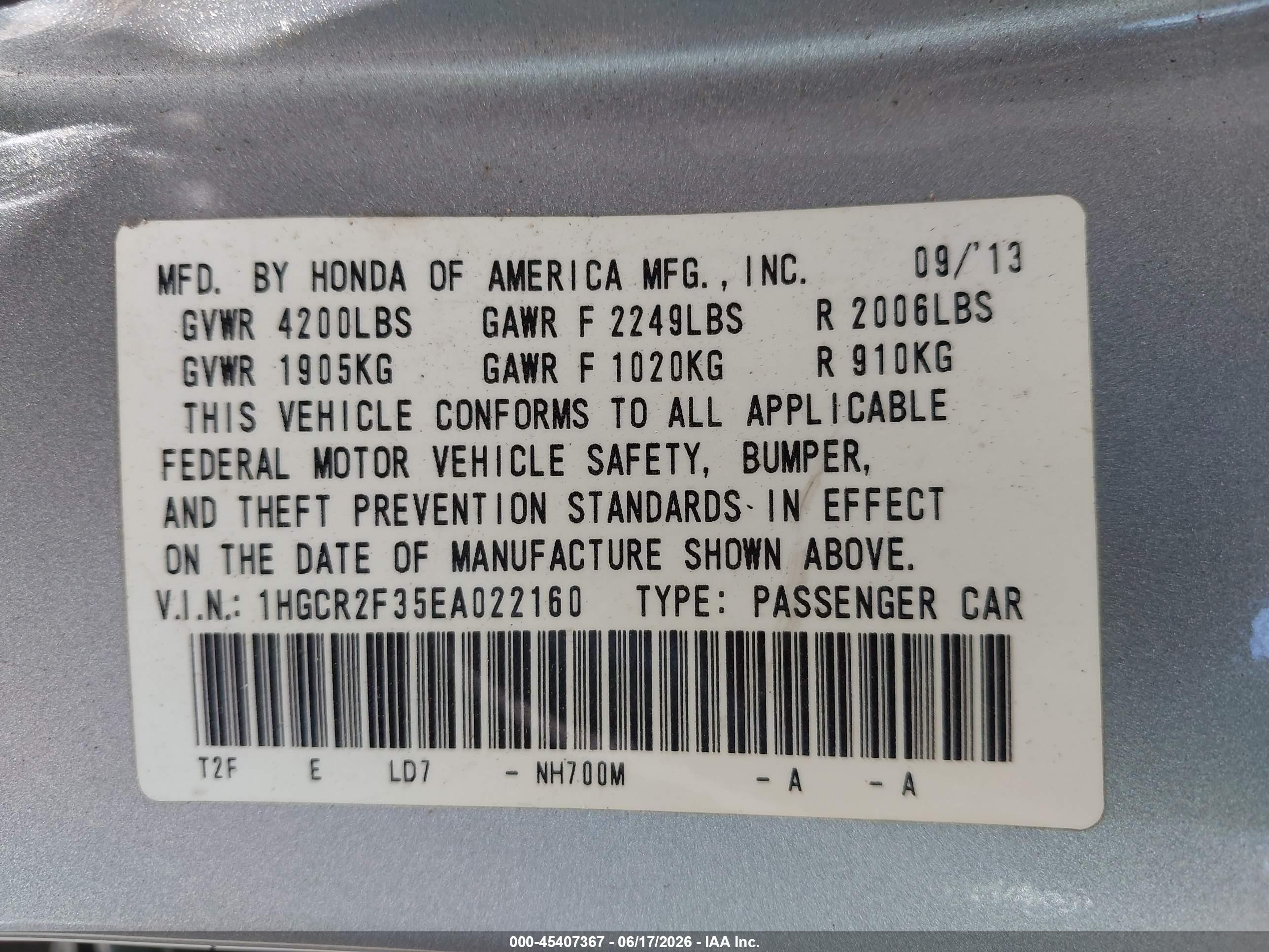 2014 Honda Accord Lx Gray vin: 1HGCR2F35EA022160
