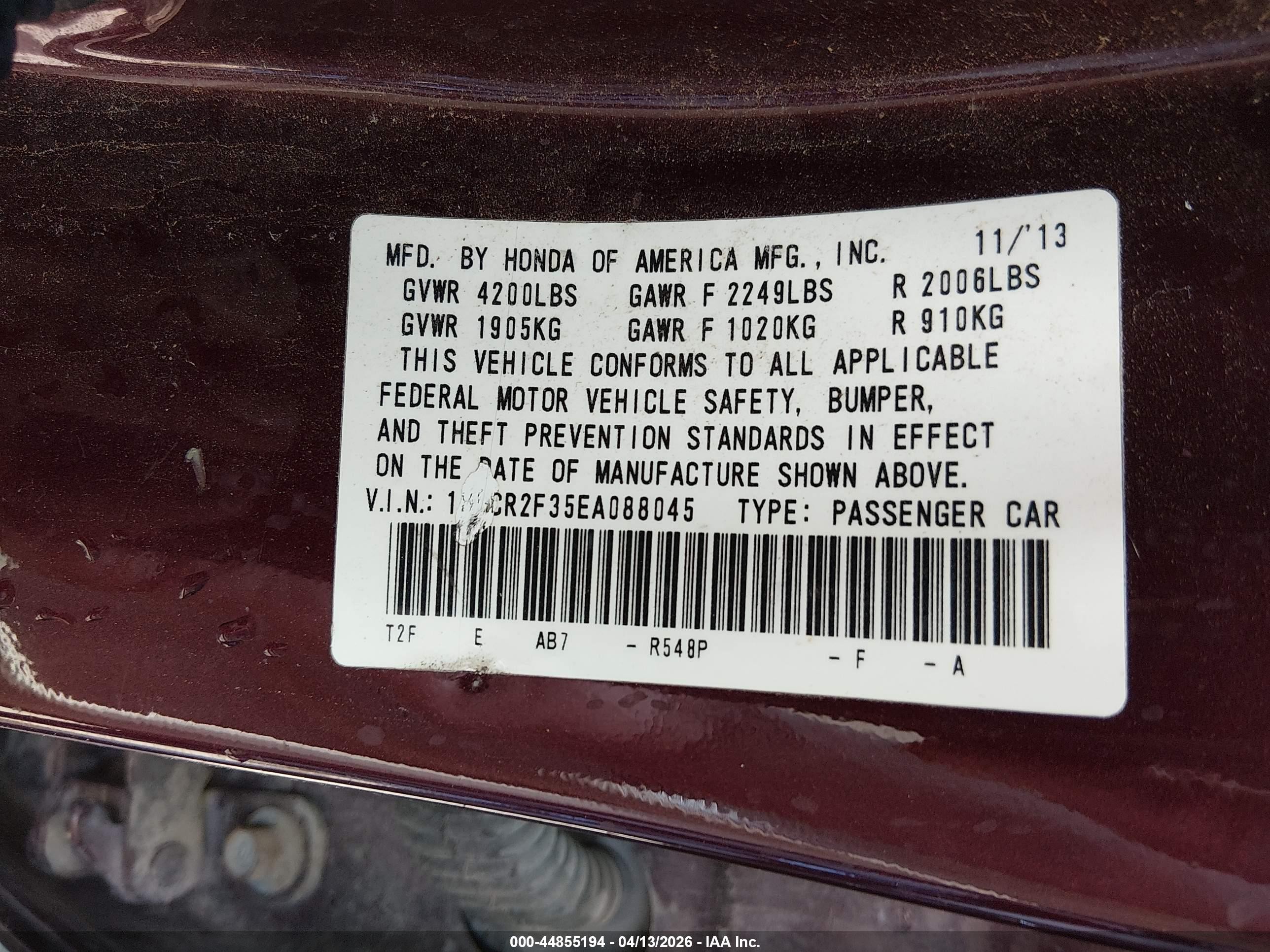 2014 Honda Accord Lx Maroon vin: 1HGCR2F35EA088045