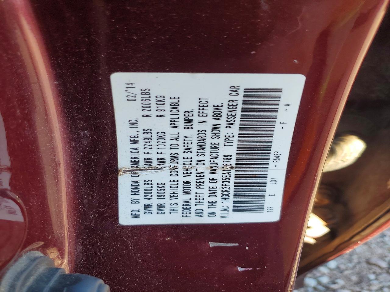 2014 Honda Accord Lx Maroon vin: 1HGCR2F35EA166789