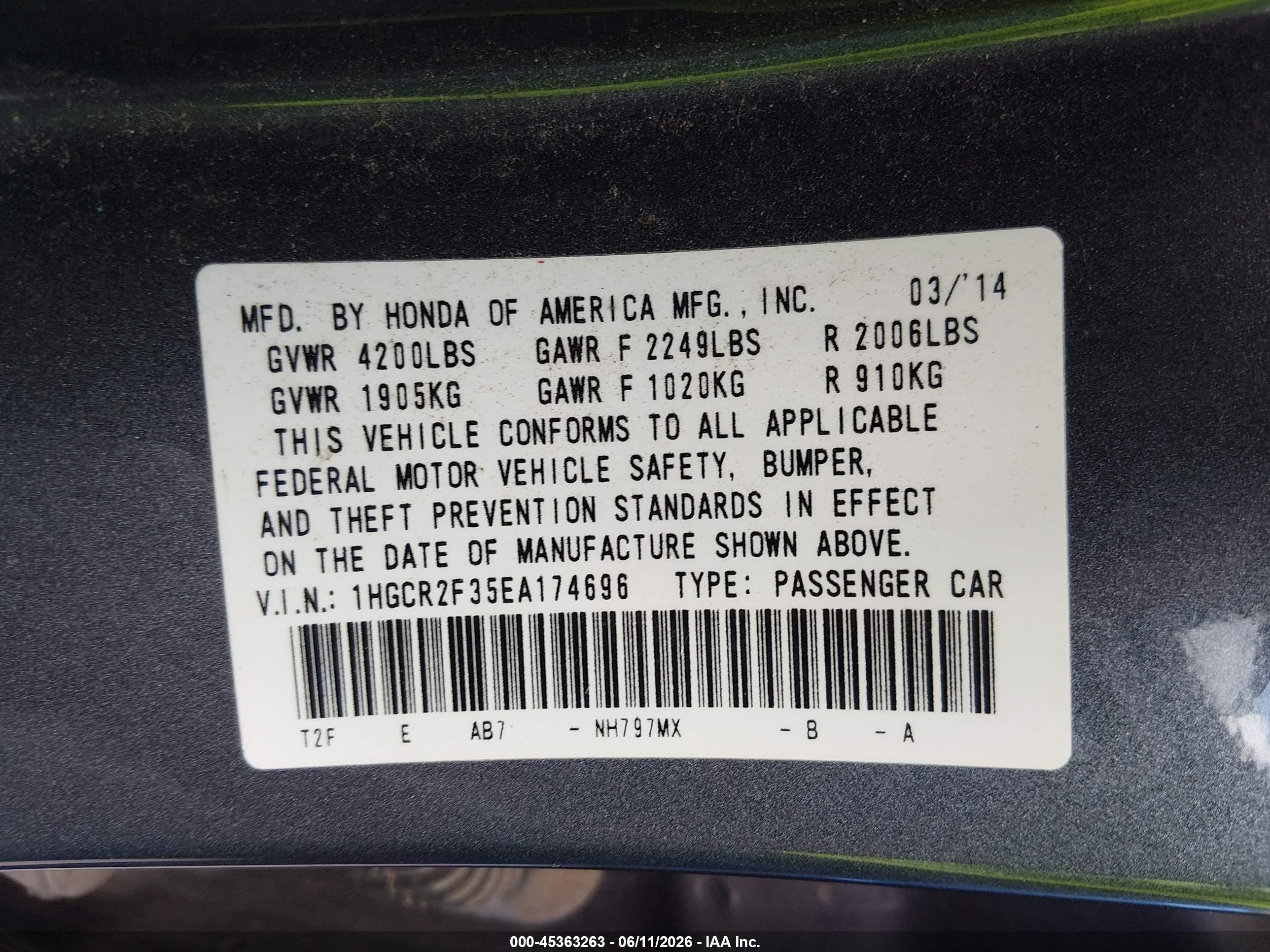 2014 Honda Accord Lx Серый vin: 1HGCR2F35EA174696