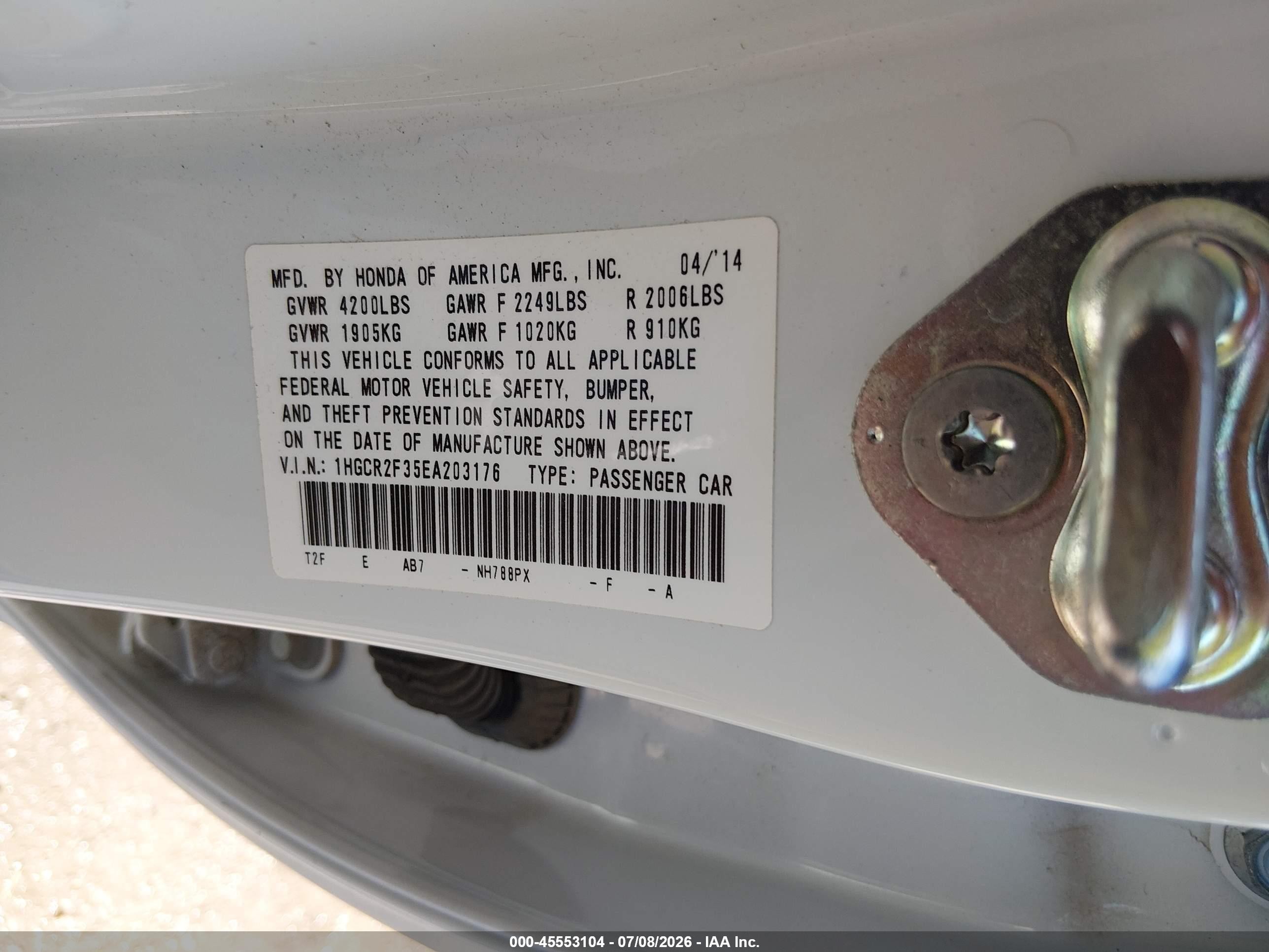 2014 Honda Accord Lx White vin: 1HGCR2F35EA203176