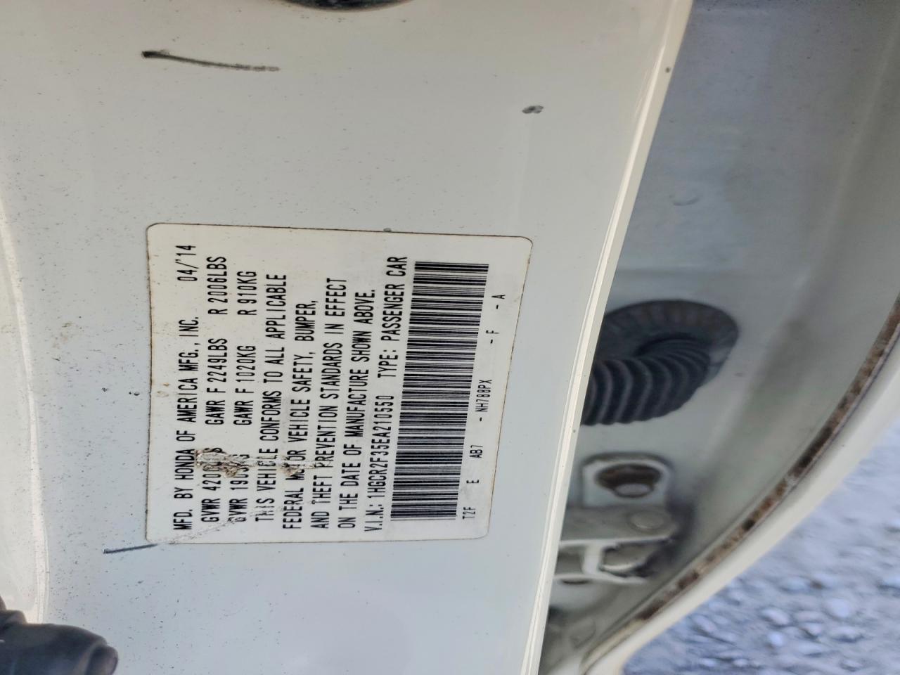 2014 Honda Accord Lx White vin: 1HGCR2F35EA210550