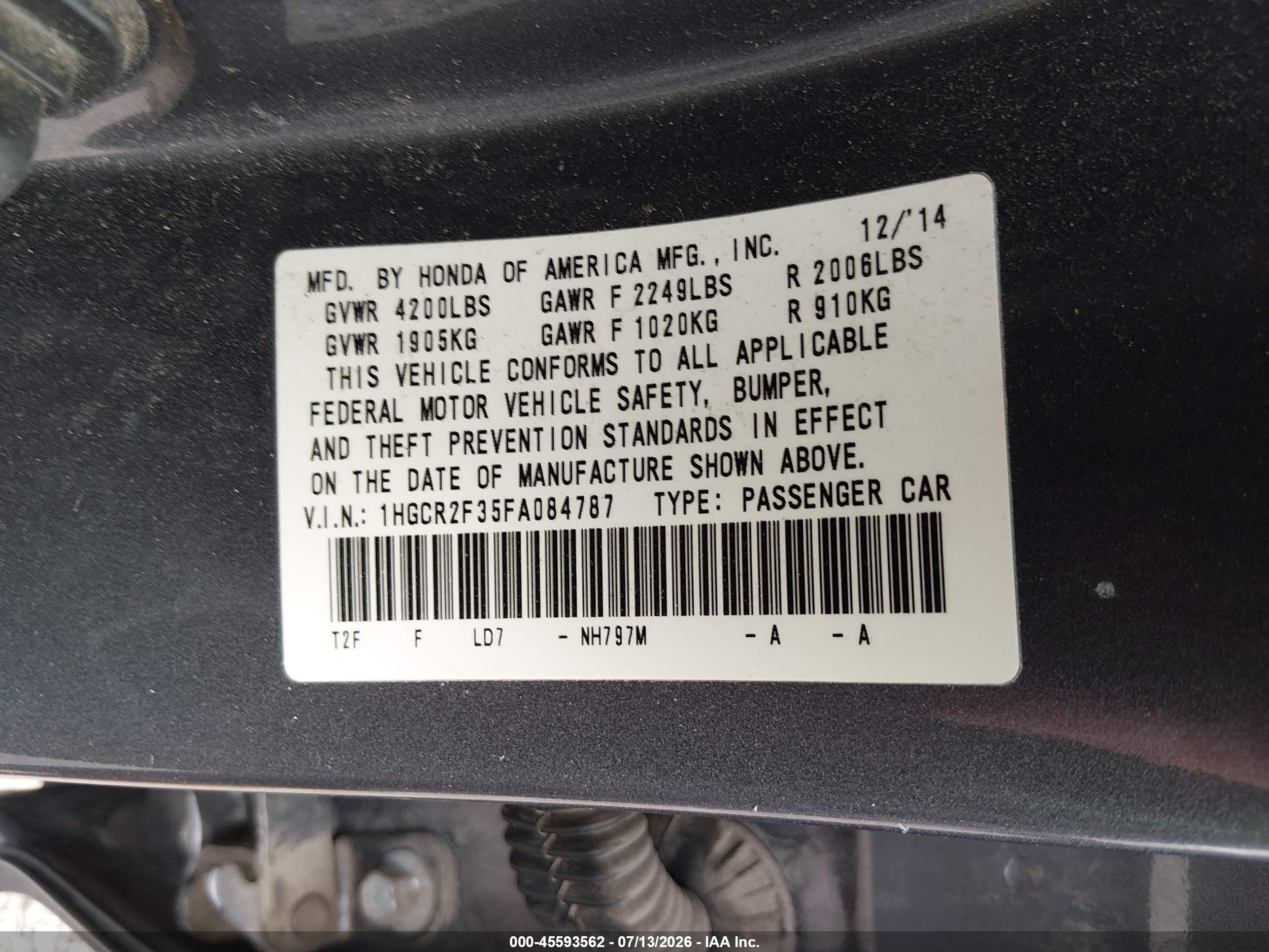 2015 Honda Accord Lx Black vin: 1HGCR2F35FA084787