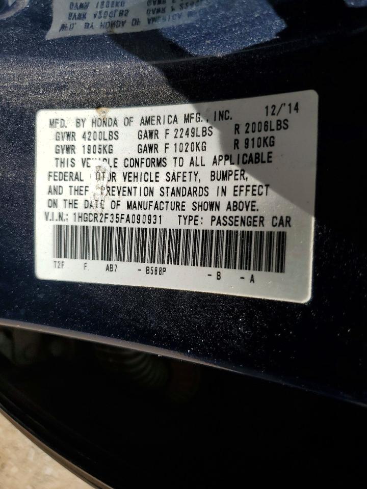 2015 Honda Accord Lx Blue vin: 1HGCR2F35FA090931