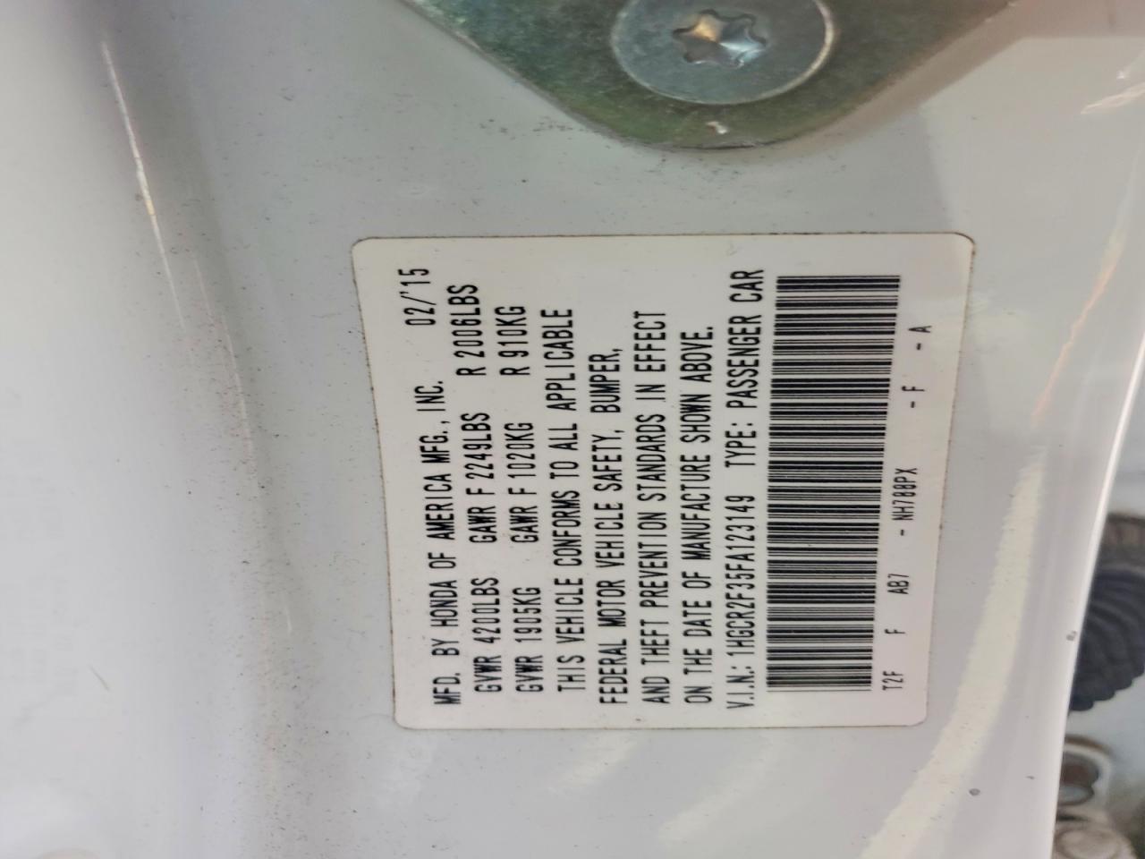 2015 Honda Accord Lx White vin: 1HGCR2F35FA123149