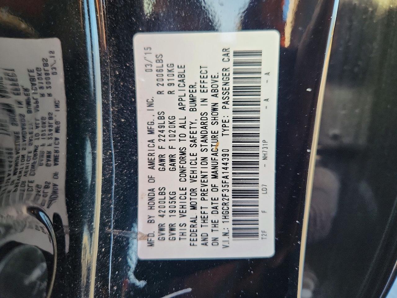 2015 Honda Accord Lx Black vin: 1HGCR2F35FA144390