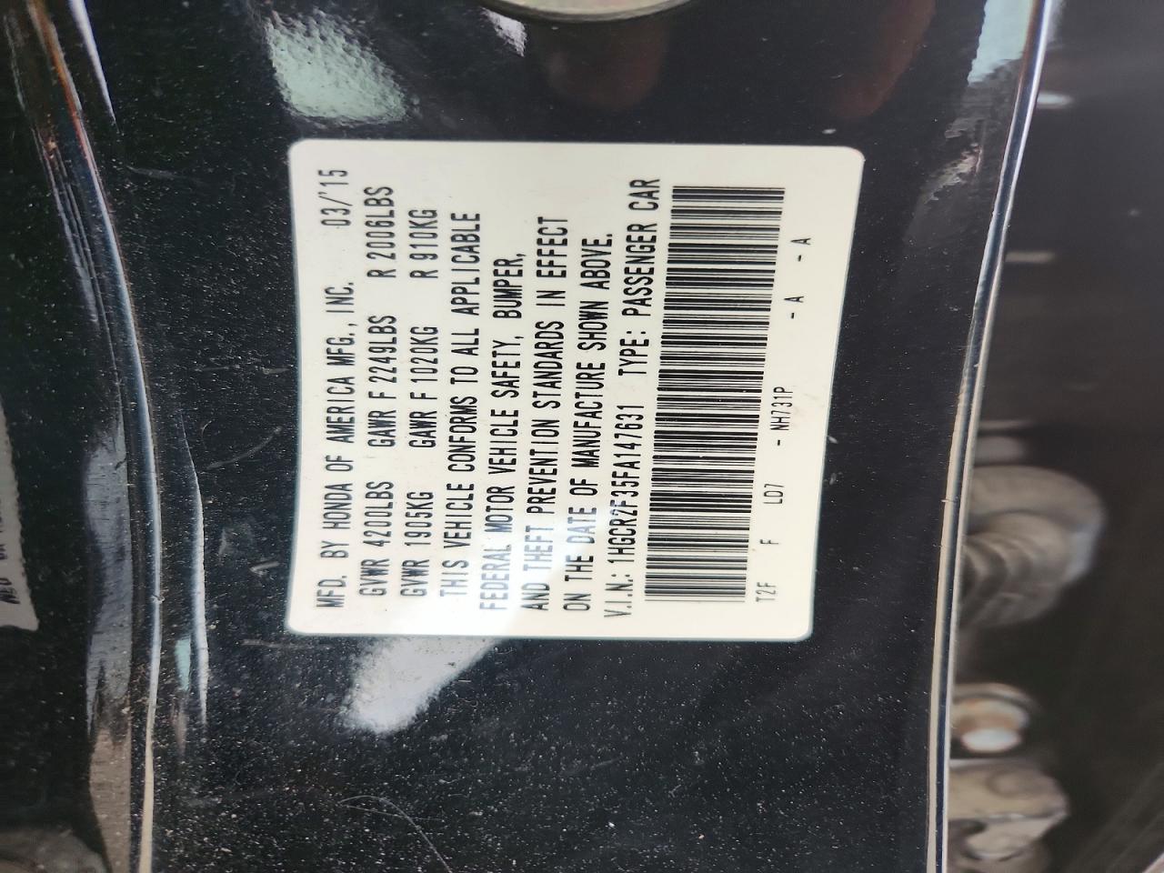2015 Honda Accord Lx Black vin: 1HGCR2F35FA147631