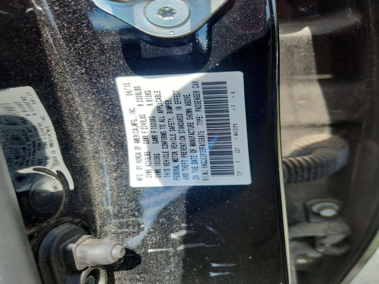 2015 Honda Accord Lx Черный vin: 1HGCR2F35FA159875