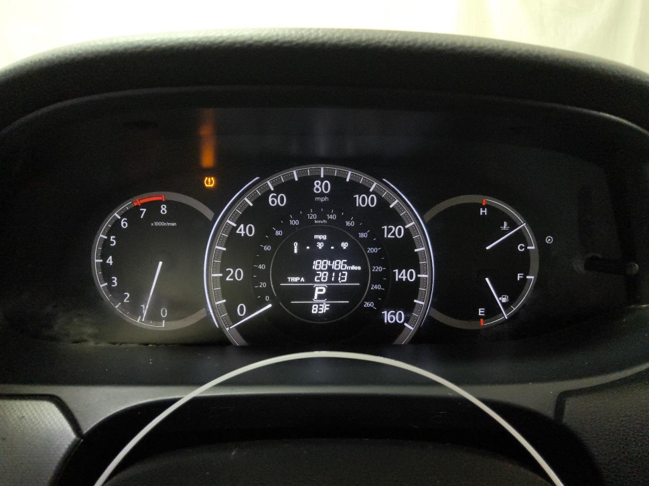 2015 Honda Accord Lx White vin: 1HGCR2F35FA182105 Damage: Warning - Tire Pressure, On, Unacceptable