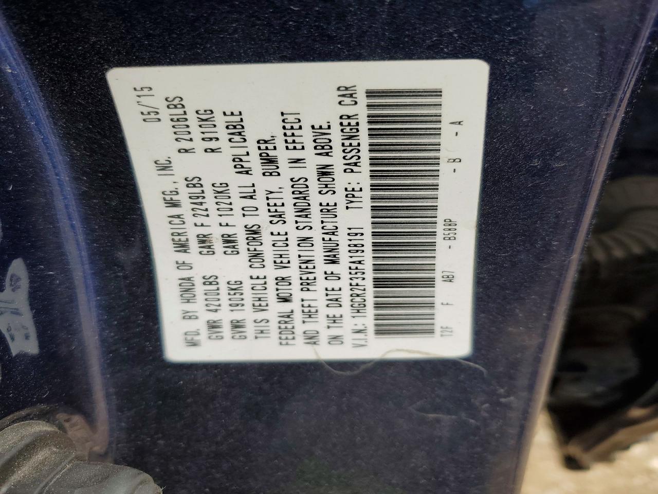 2015 Honda Accord Lx Blue vin: 1HGCR2F35FA198191