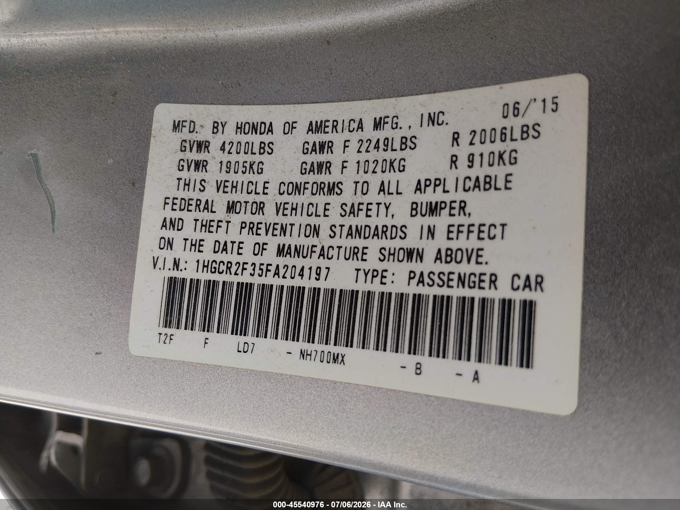 2015 Honda Accord Lx Silver vin: 1HGCR2F35FA204197