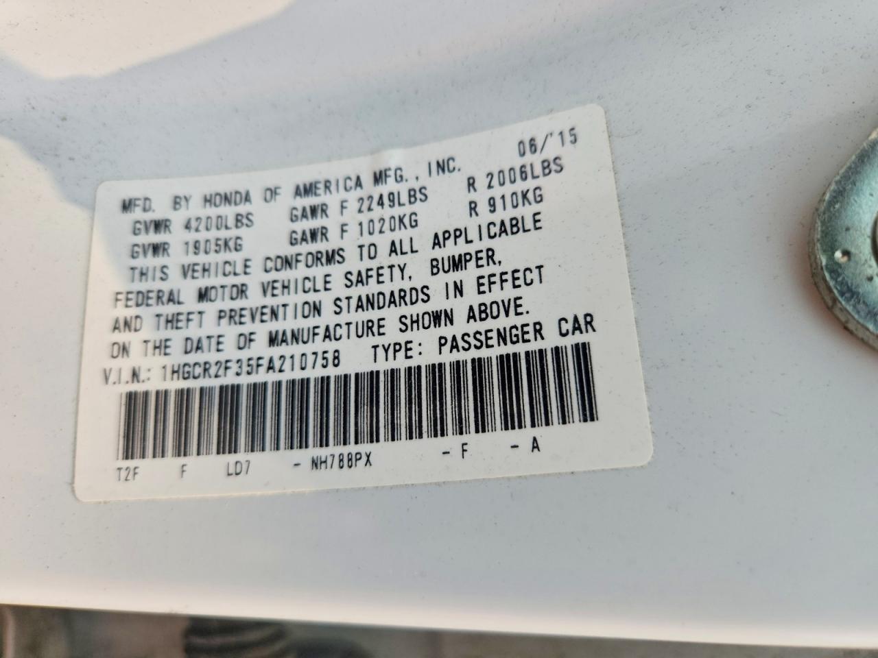 2015 Honda Accord Lx White vin: 1HGCR2F35FA210758