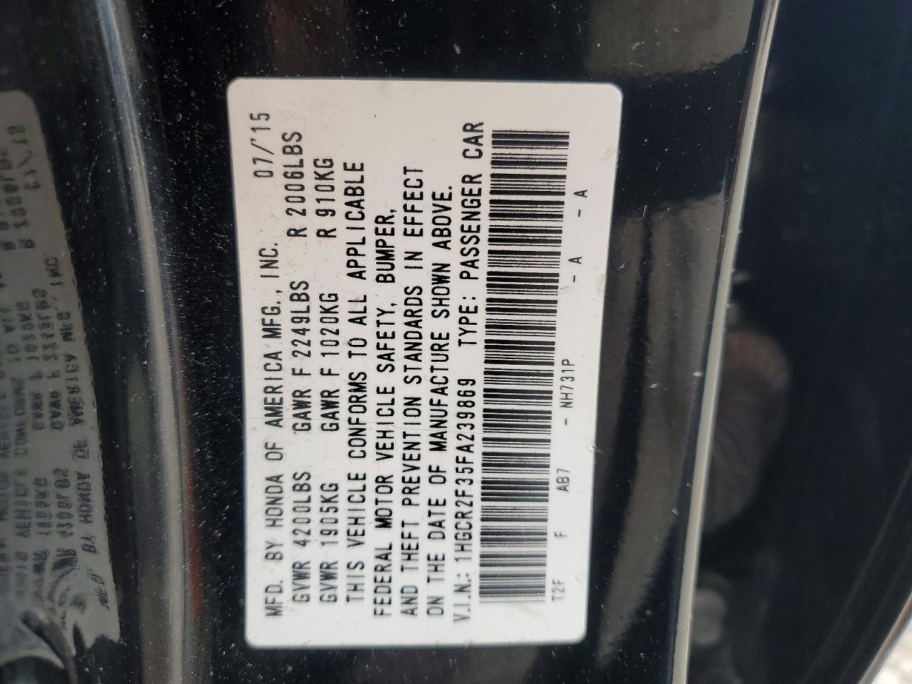 2015 Honda Accord Lx Black vin: 1HGCR2F35FA239869