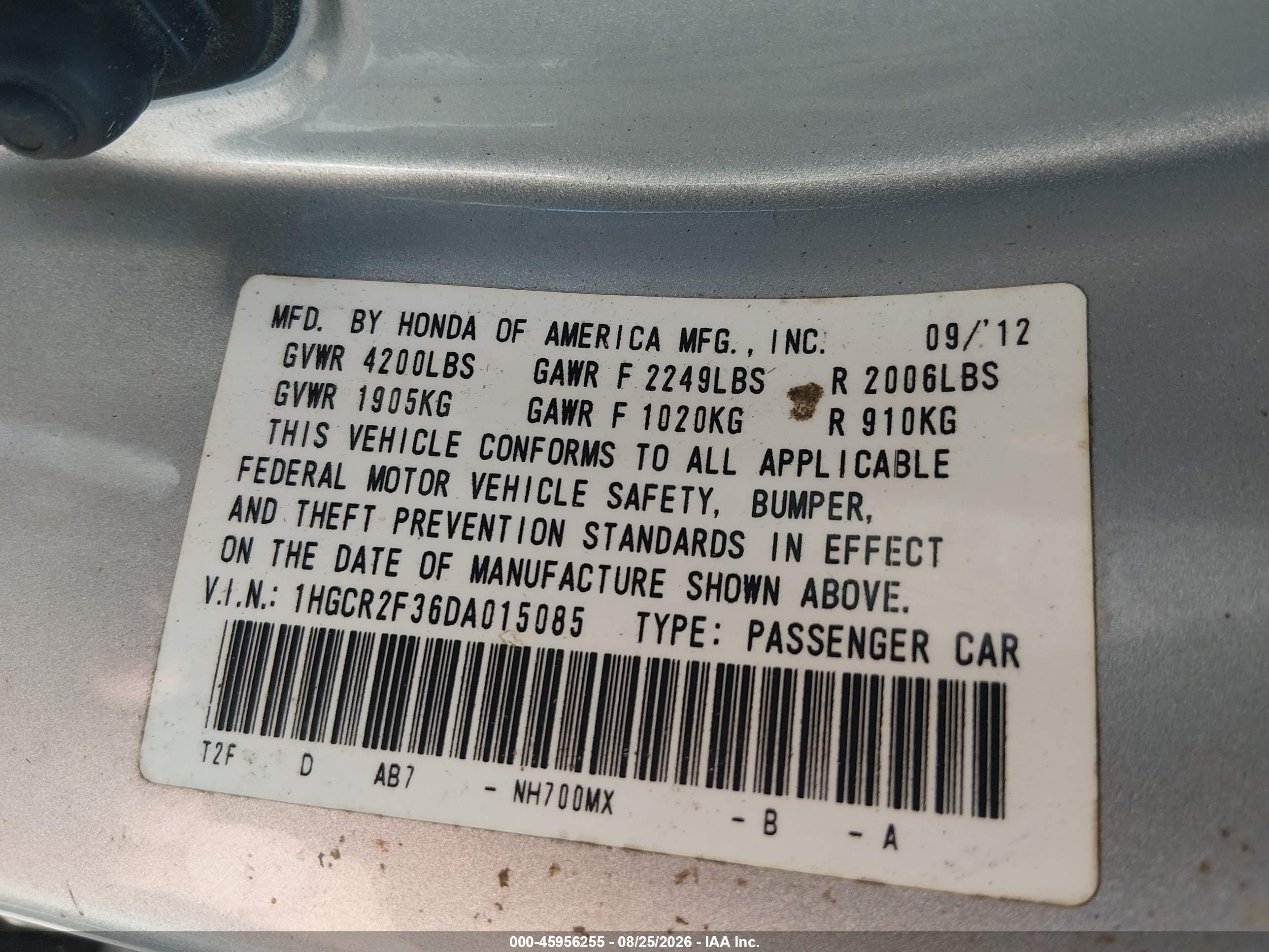 2013 Honda Accord Lx Серебряный vin: 1HGCR2F36DA015085
