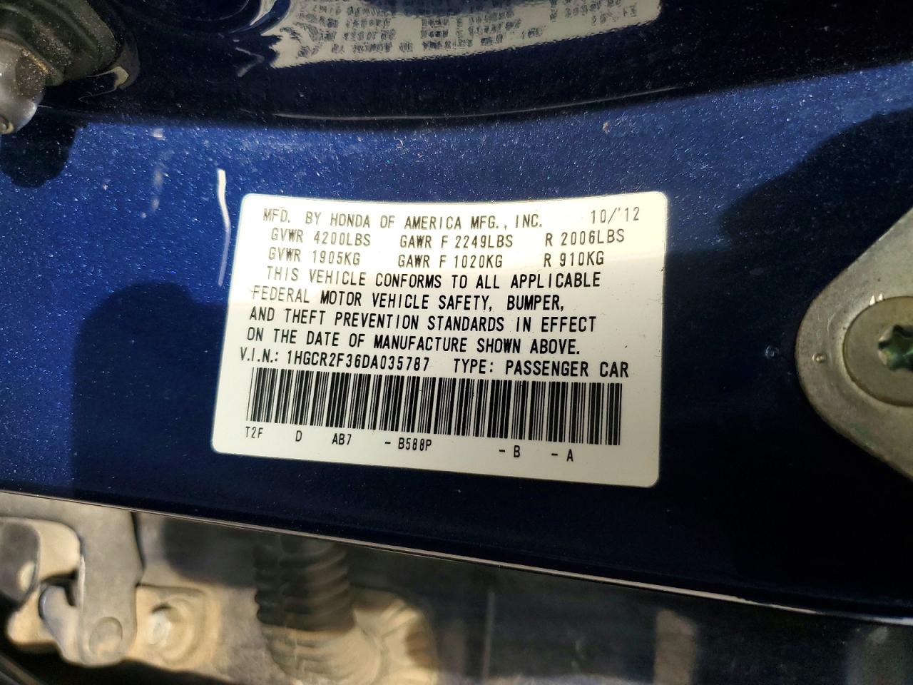 2013 Honda Accord Lx Blue vin: 1HGCR2F36DA035787