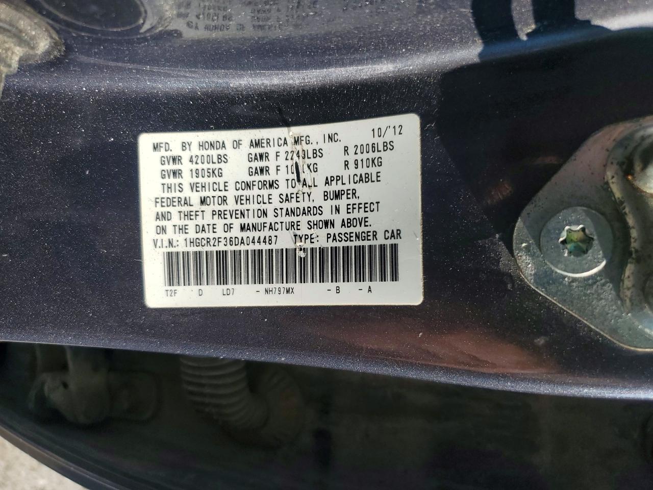 2013 Honda Accord Lx Gray vin: 1HGCR2F36DA044487