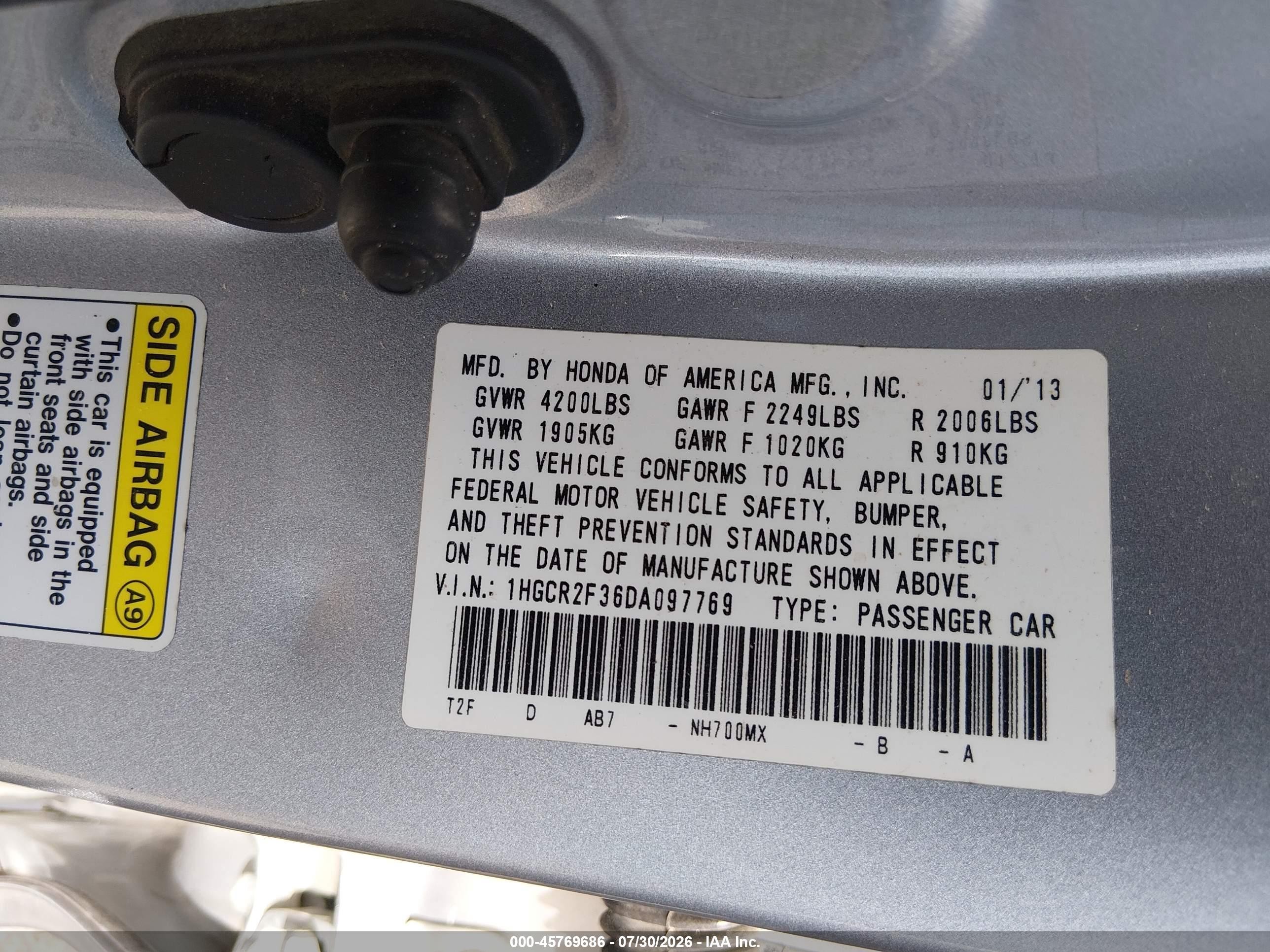 2013 Honda Accord Lx Gray vin: 1HGCR2F36DA097769